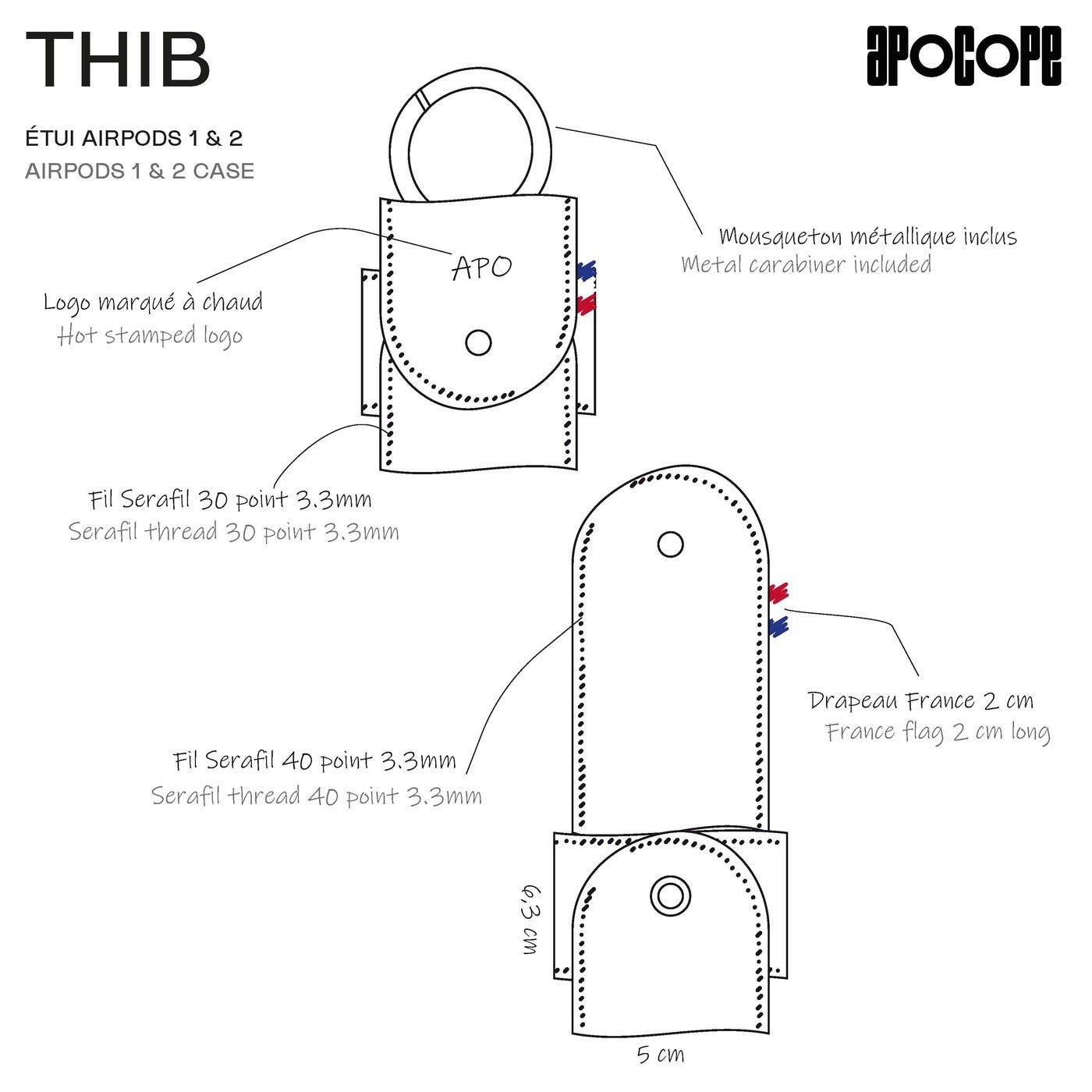 THIB - Étui AirPods 1 & 2 en cuir patiné - Cognac
