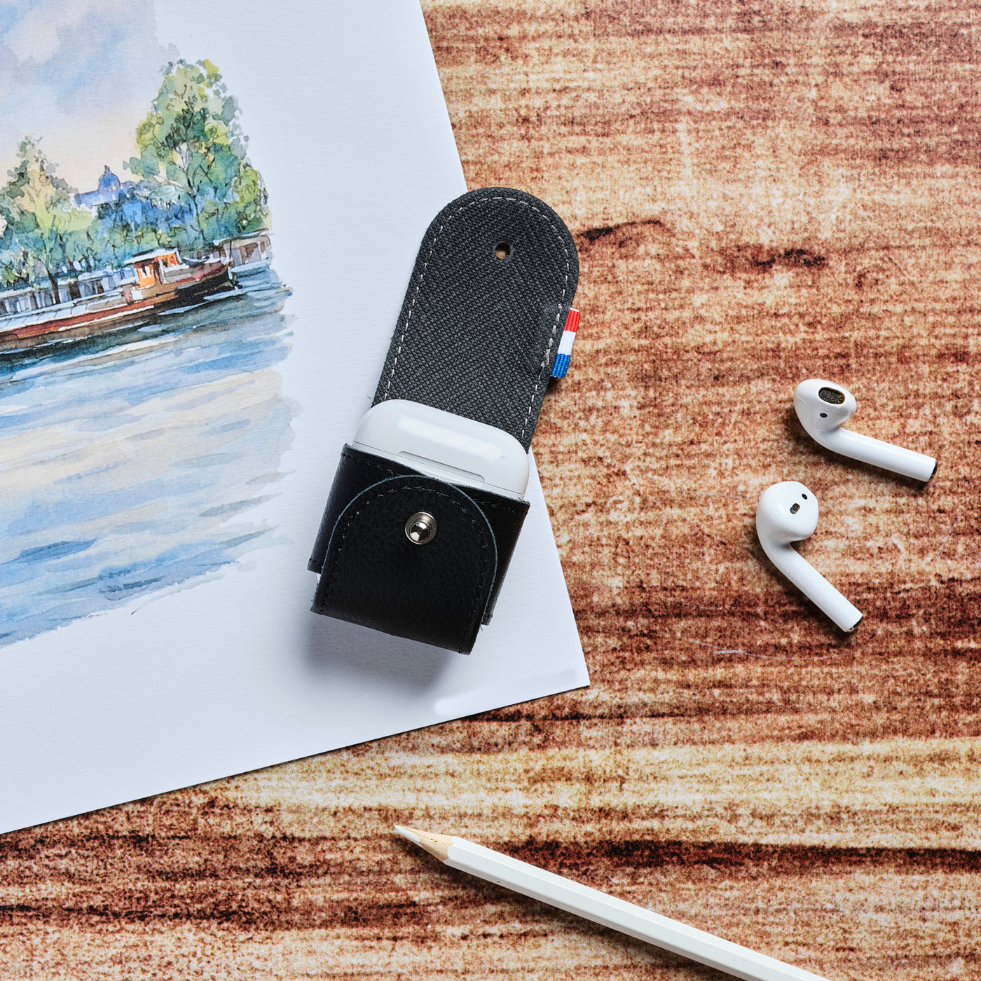 THIB - Étui AirPods 1 & 2 en cuir grainé - noir