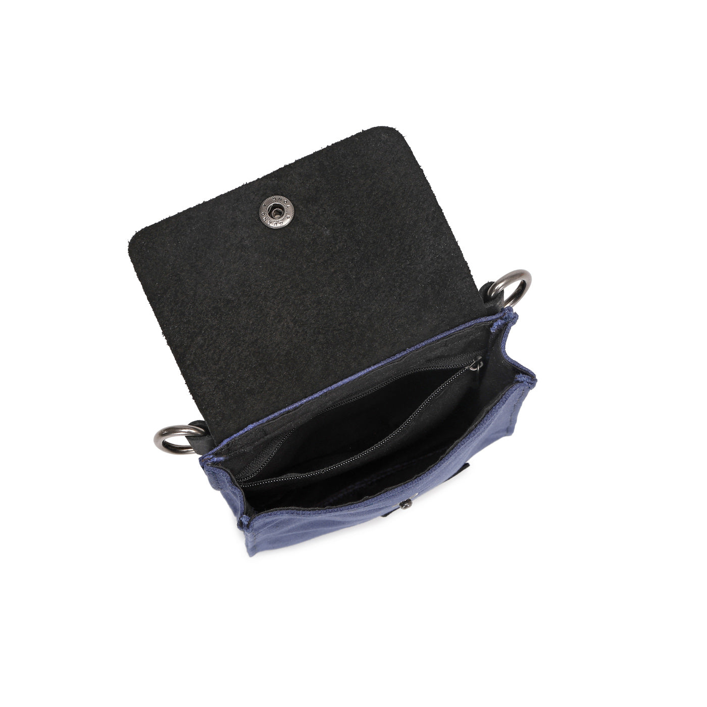 VAL - Pochette bandoulière en cuir véritable et toile enduite - Bleu