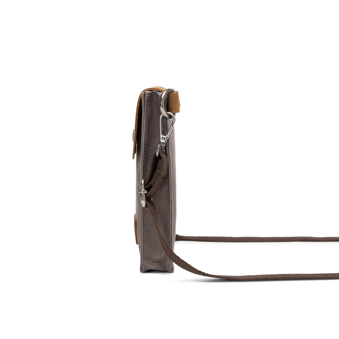 VAL - Pochette bandoulière en cuir véritable et toile enduite - Gris