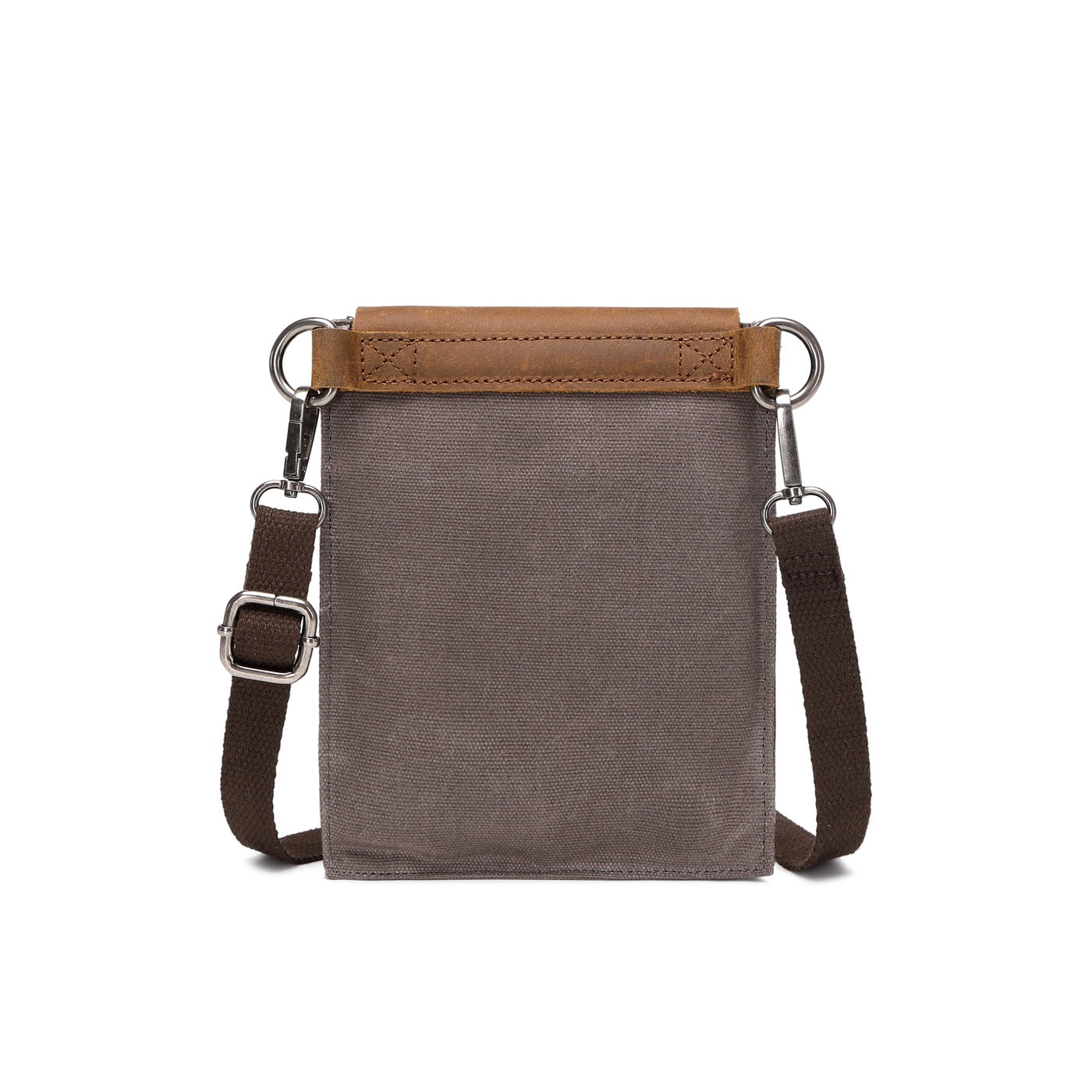 VAL - Pochette bandoulière en cuir véritable et toile enduite - Gris