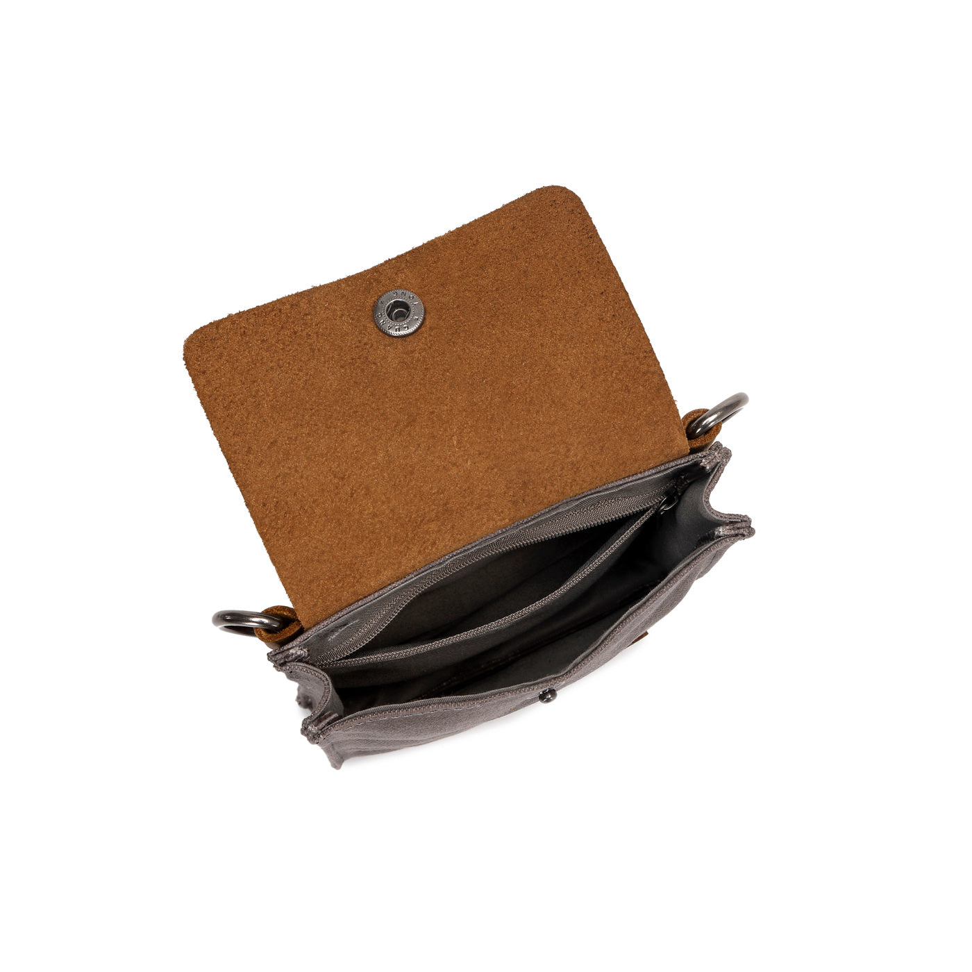 VAL - Pochette bandoulière en cuir véritable et toile enduite - Gris