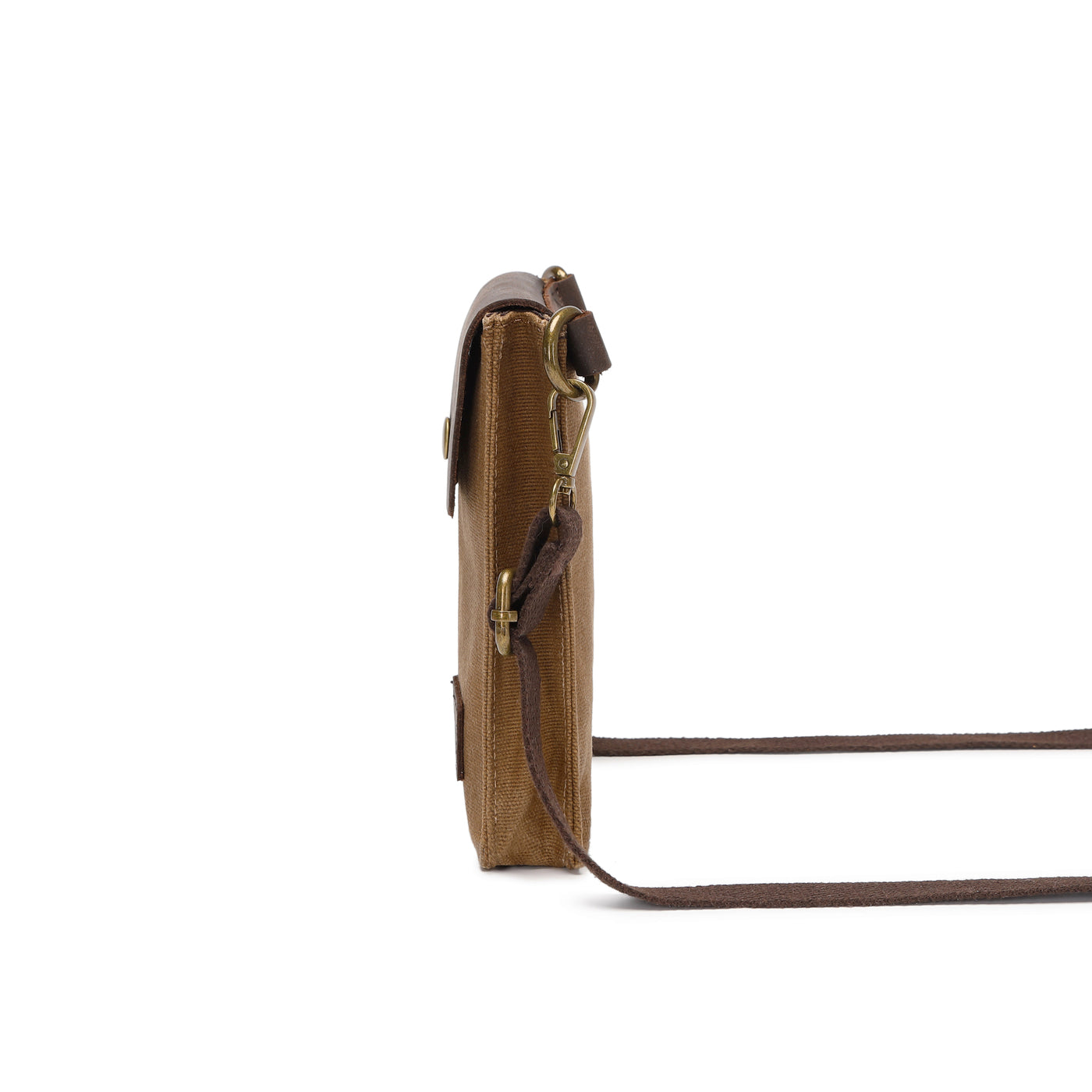 VAL - Pochette bandoulière en cuir véritable et toile enduite - Camel