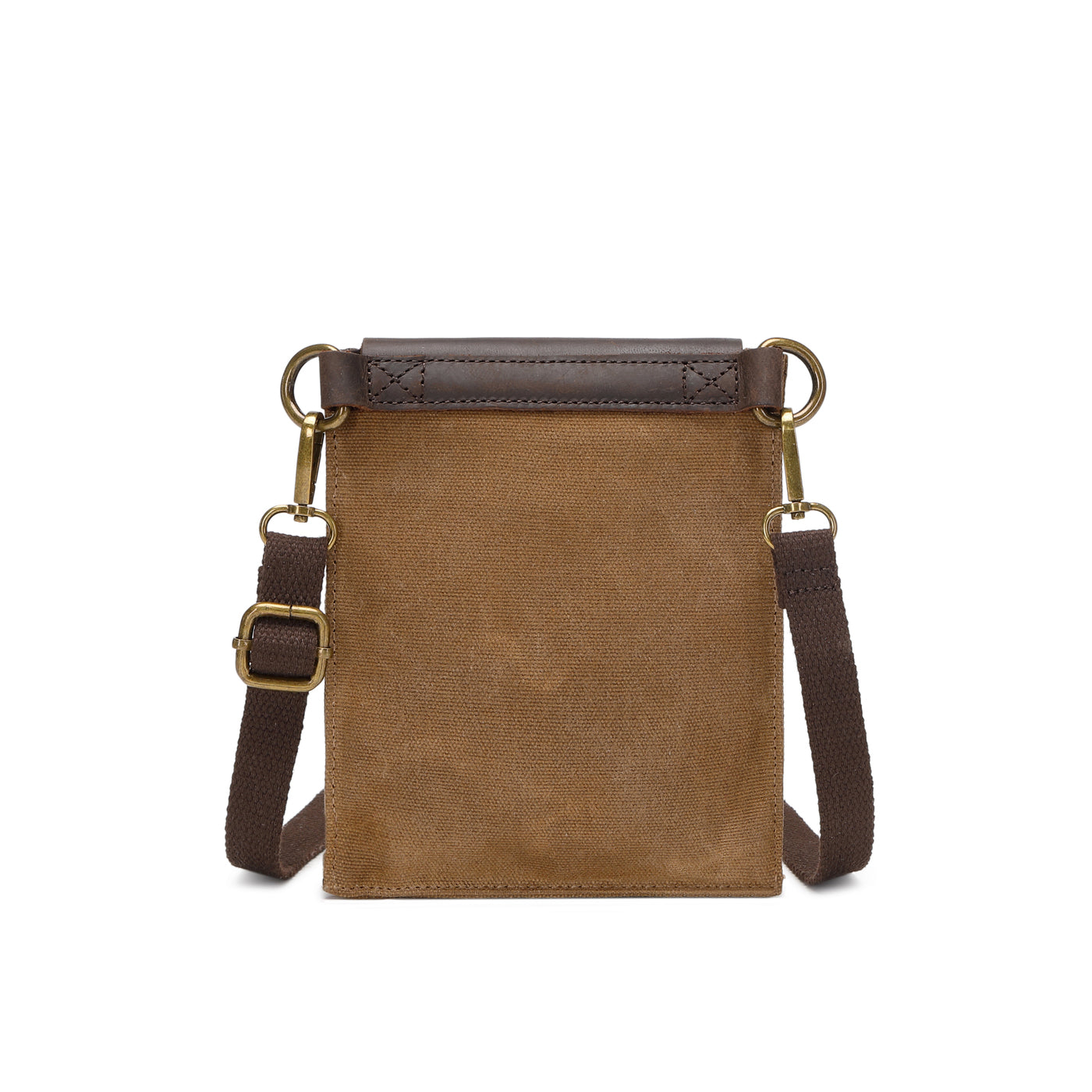 VAL - Pochette bandoulière en cuir véritable et toile enduite - Camel