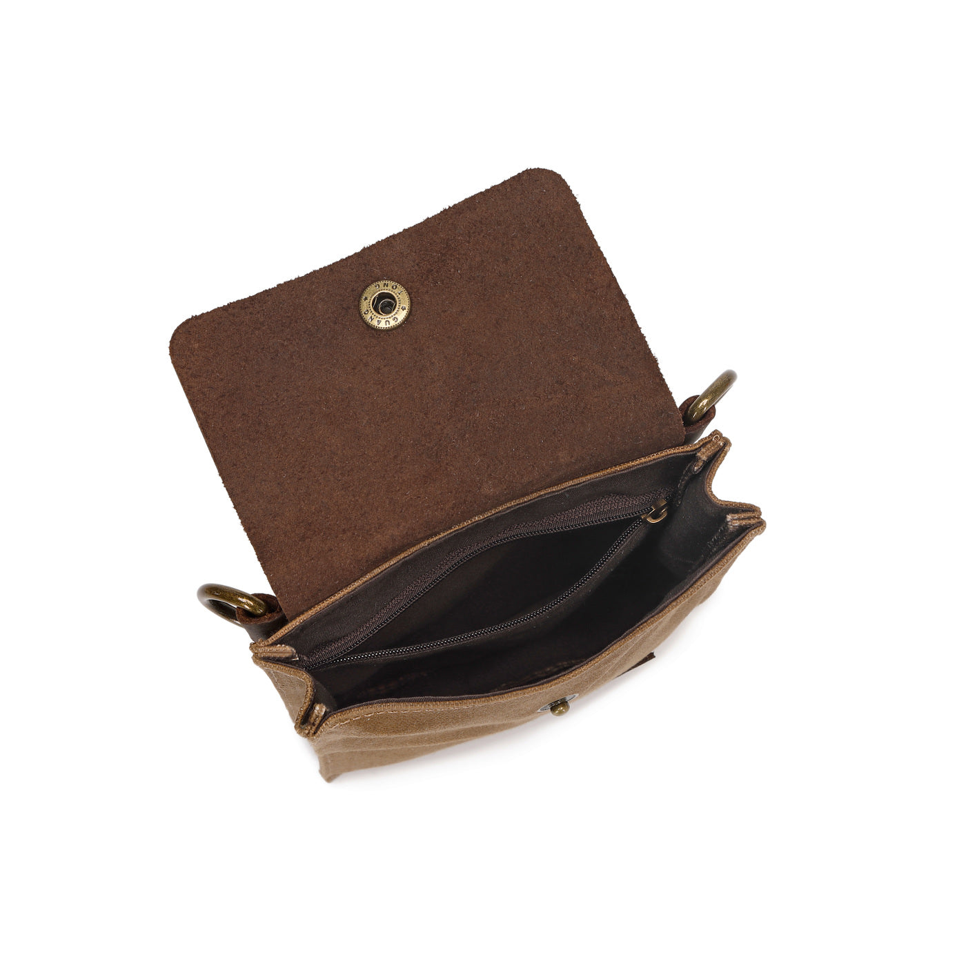 VAL - Pochette bandoulière en cuir véritable et toile enduite - Camel