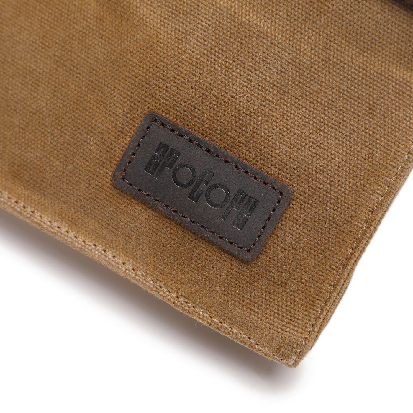 VAL - Pochette bandoulière en cuir véritable et toile enduite - Camel