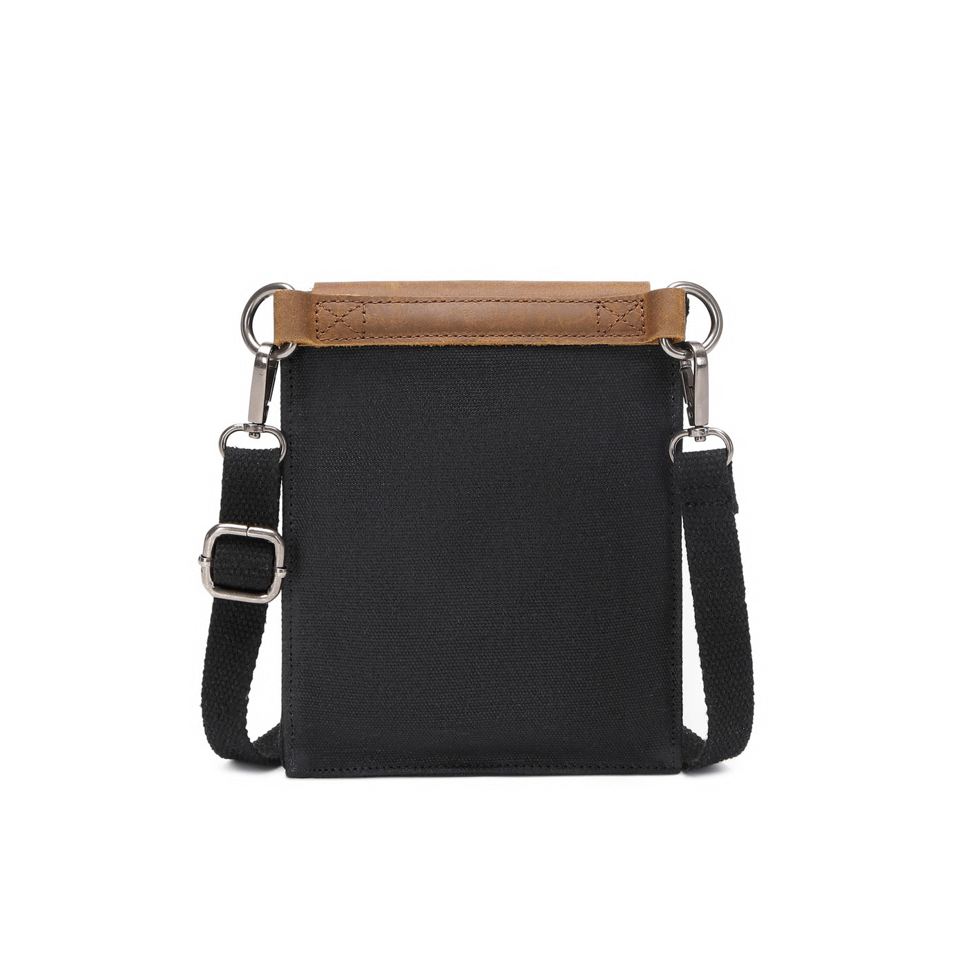 VAL - Pochette bandoulière en cuir véritable et toile enduite - Noir