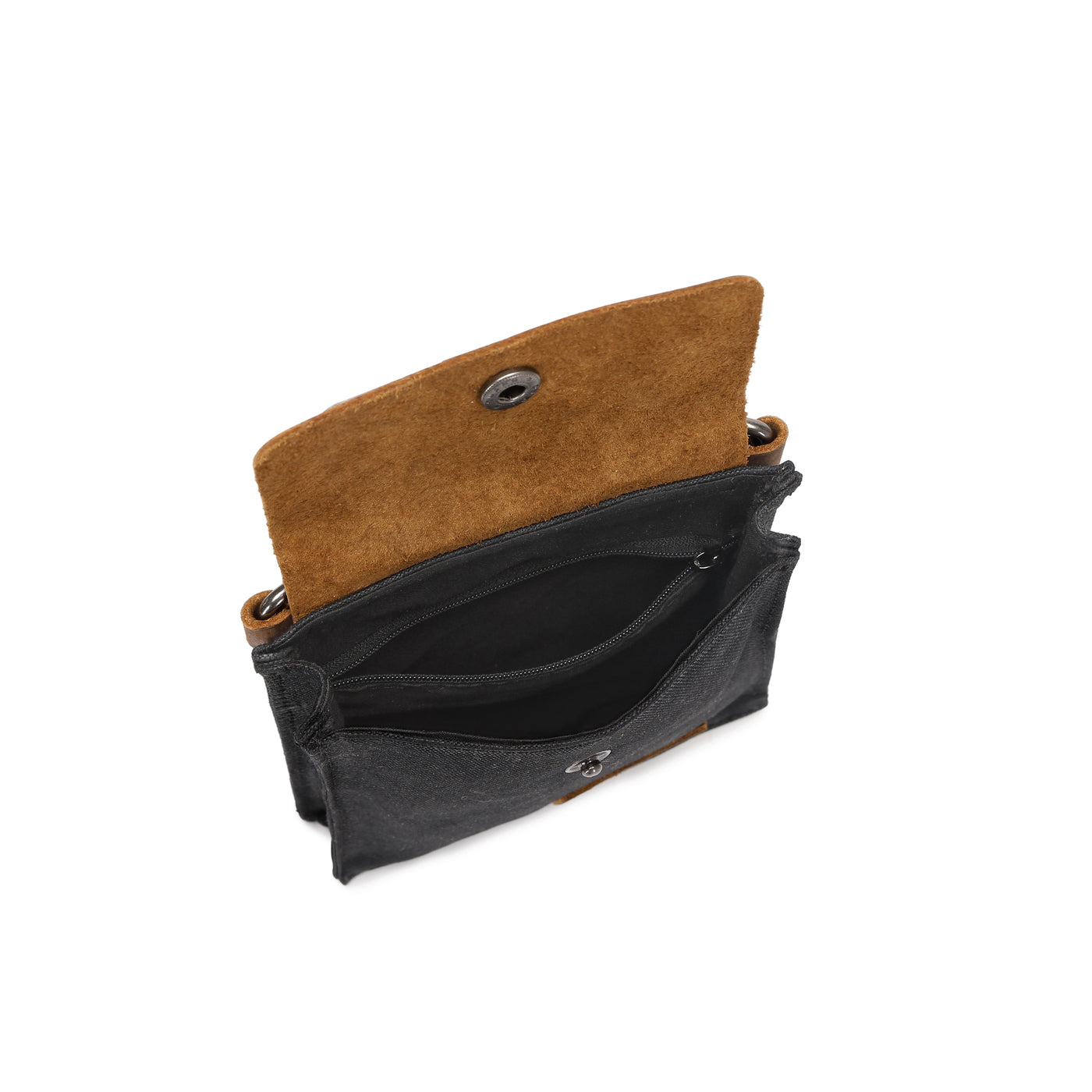 VAL - Pochette bandoulière en cuir véritable et toile enduite - Noir