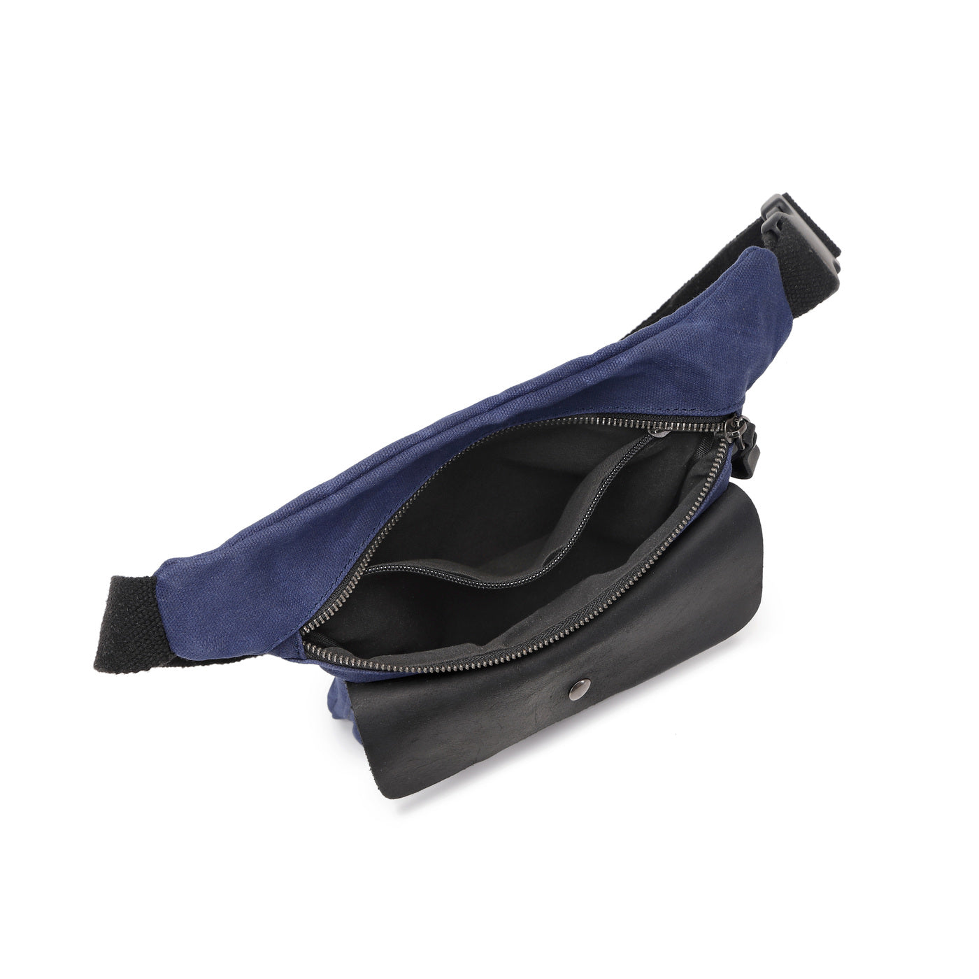 JEFF - Pochette banane en cuir véritable et toile enduite - Bleu