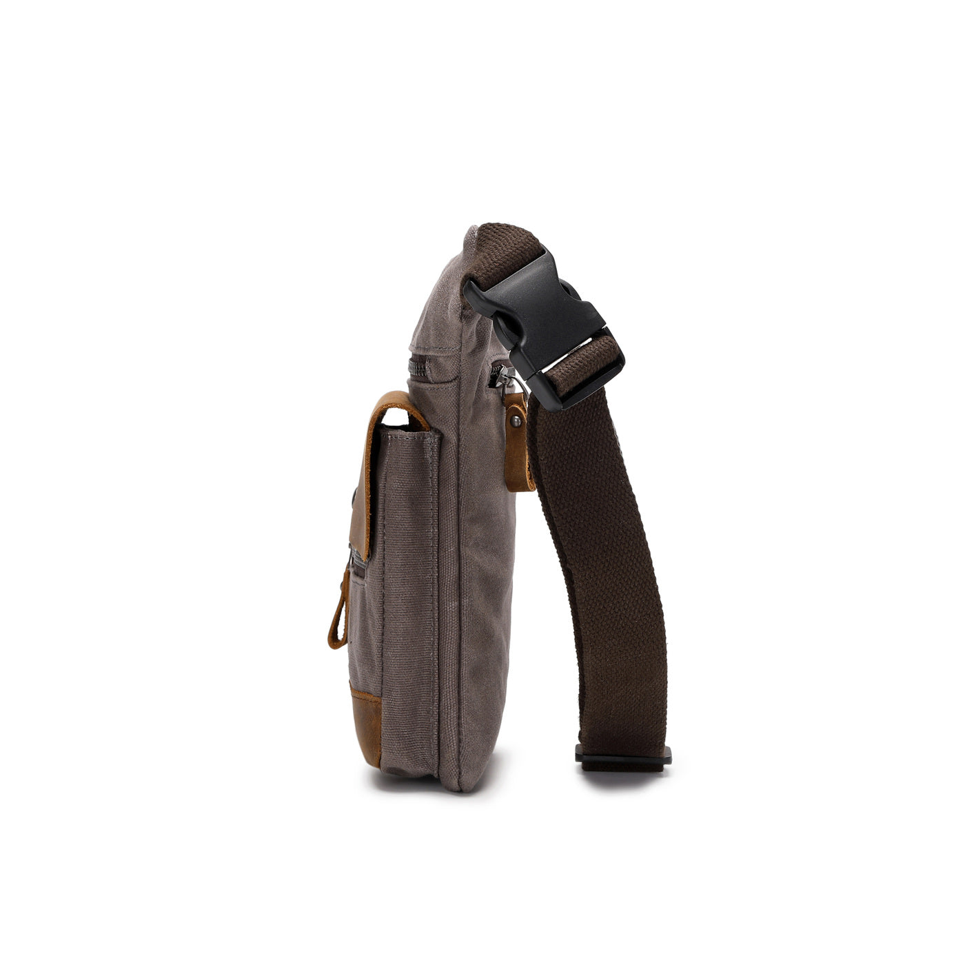 JEFF - Pochette banane en cuir véritable et toile enduite - Gris