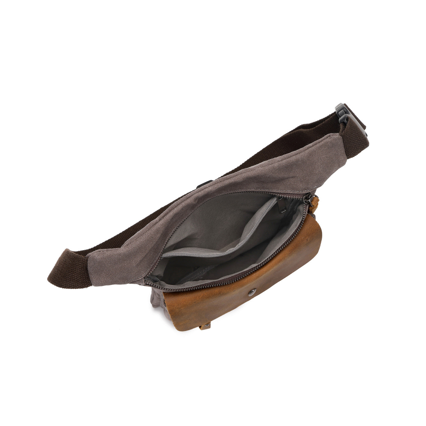 JEFF - Pochette banane en cuir véritable et toile enduite - Gris