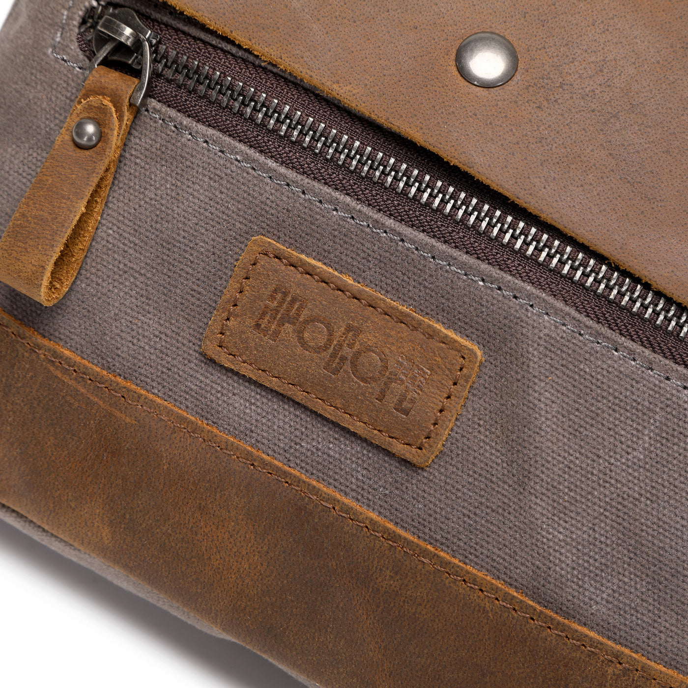 JEFF - Pochette banane en cuir véritable et toile enduite - Gris