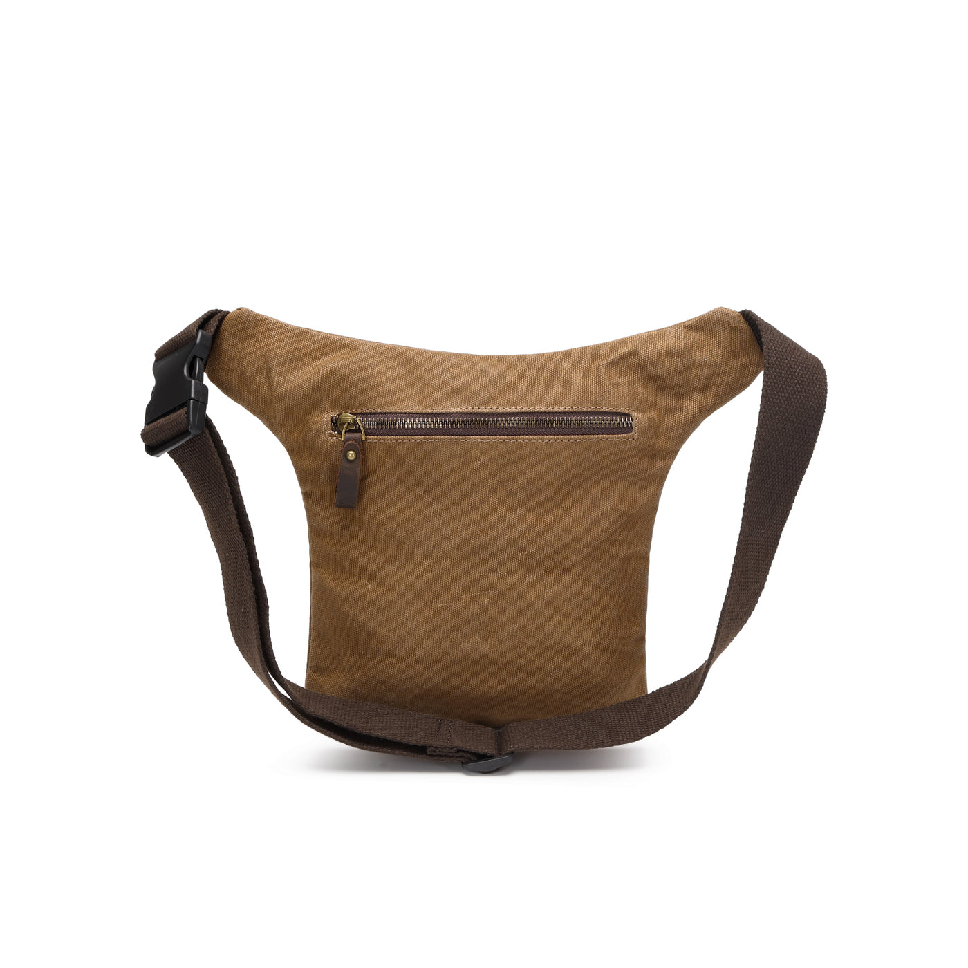 JEFF - Pochette banane en cuir véritable et toile enduite - Camel