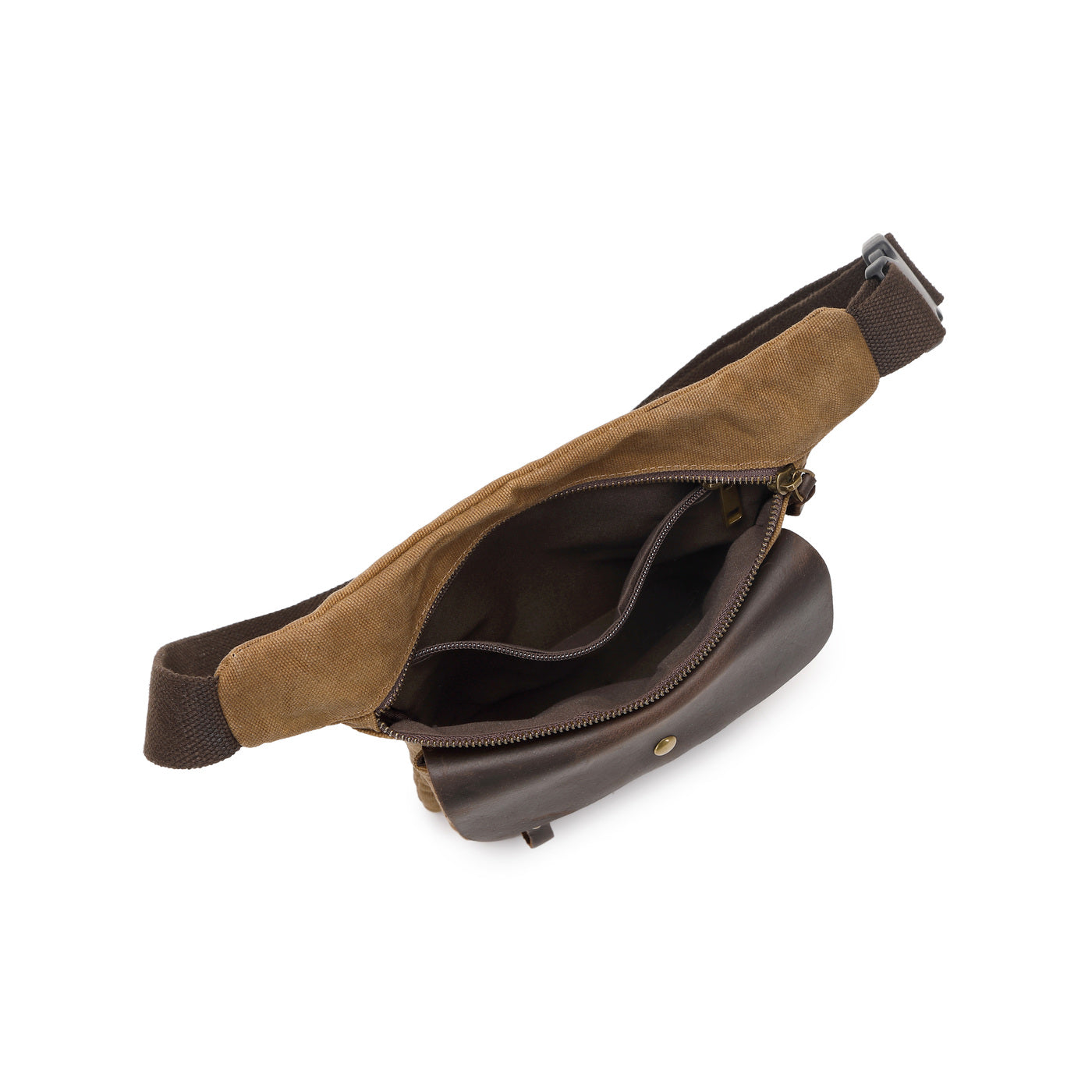 JEFF - Pochette banane en cuir véritable et toile enduite - Camel