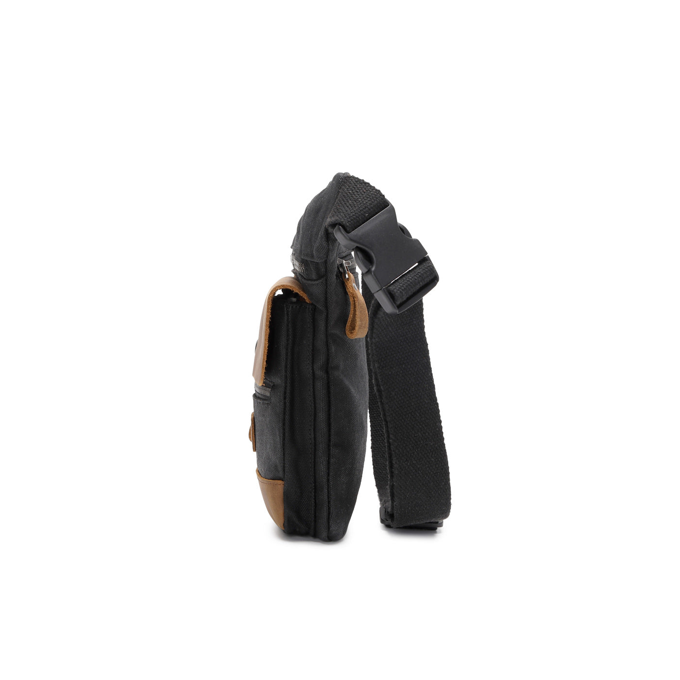 JEFF - Pochette banane en cuir véritable et toile enduite - Noir