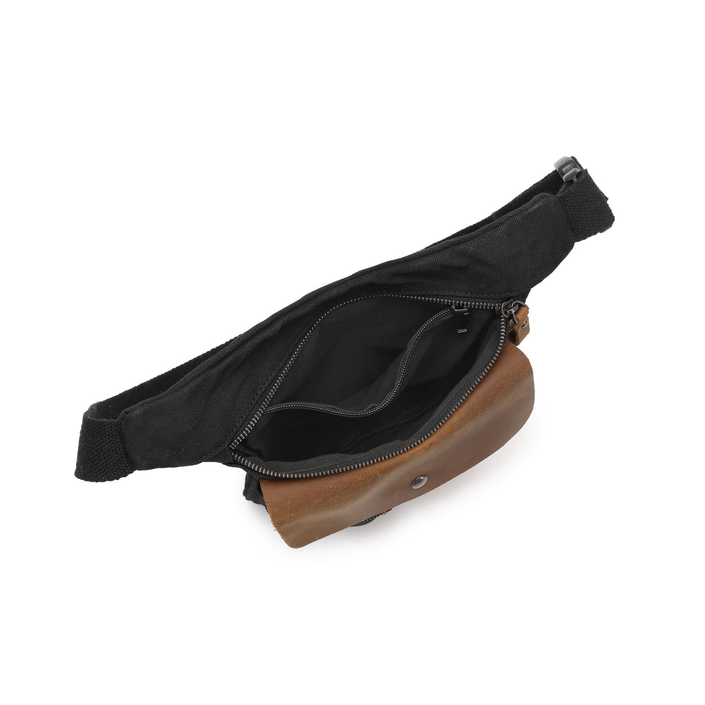 JEFF - Pochette banane en cuir véritable et toile enduite - Noir