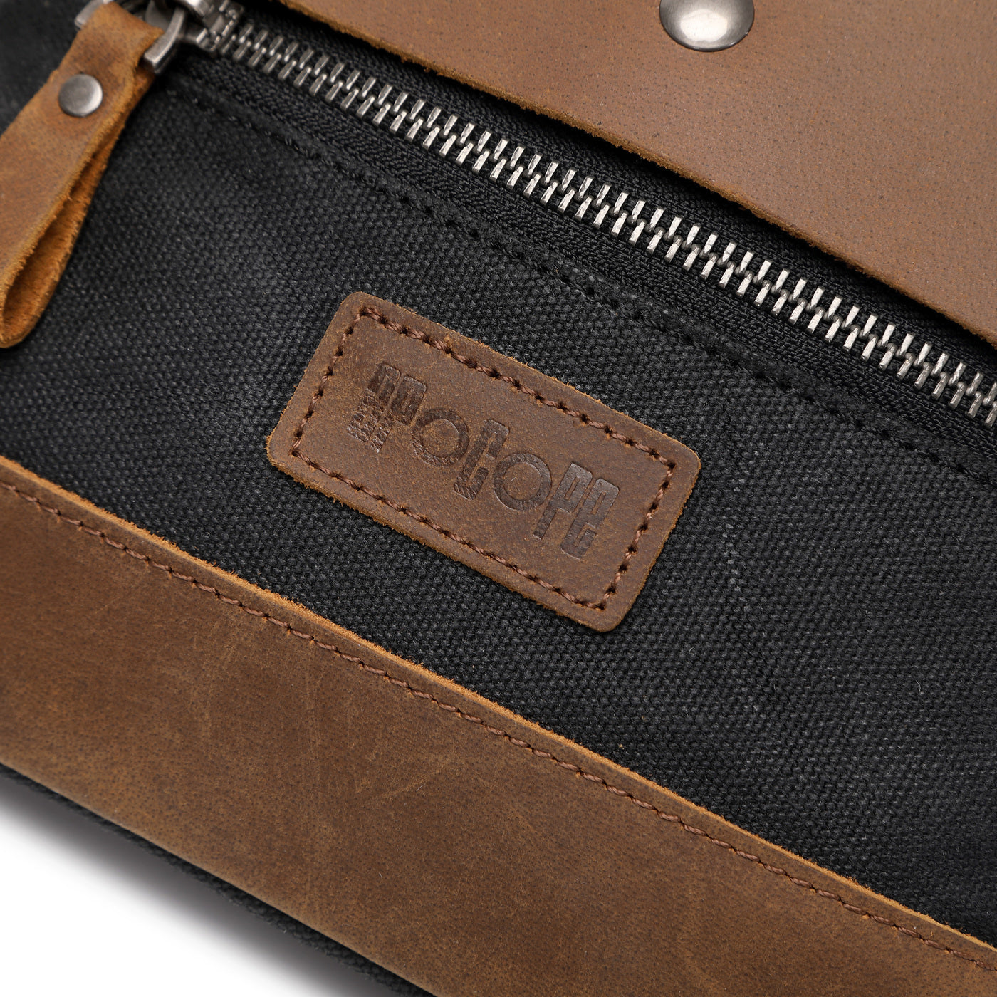 JEFF - Pochette banane en cuir véritable et toile enduite - Noir