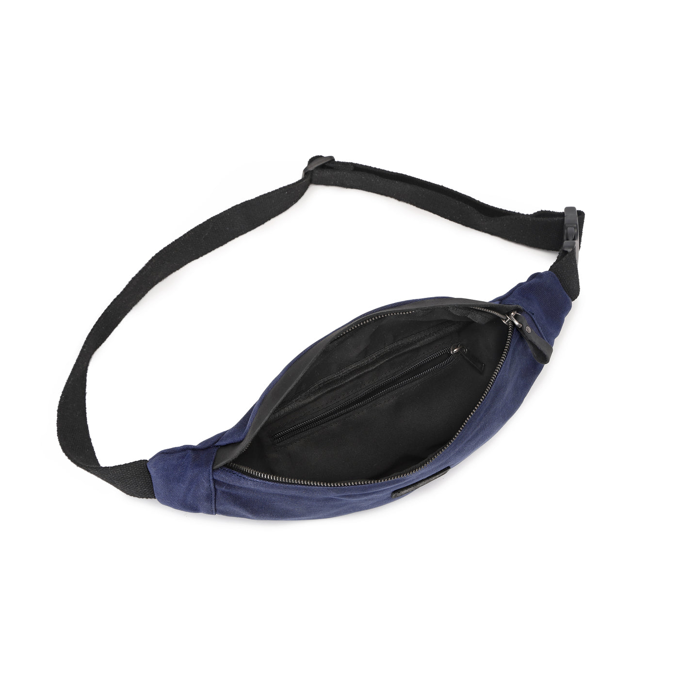 FLO - Sac banane en cuir véritable et toile enduite - Bleu