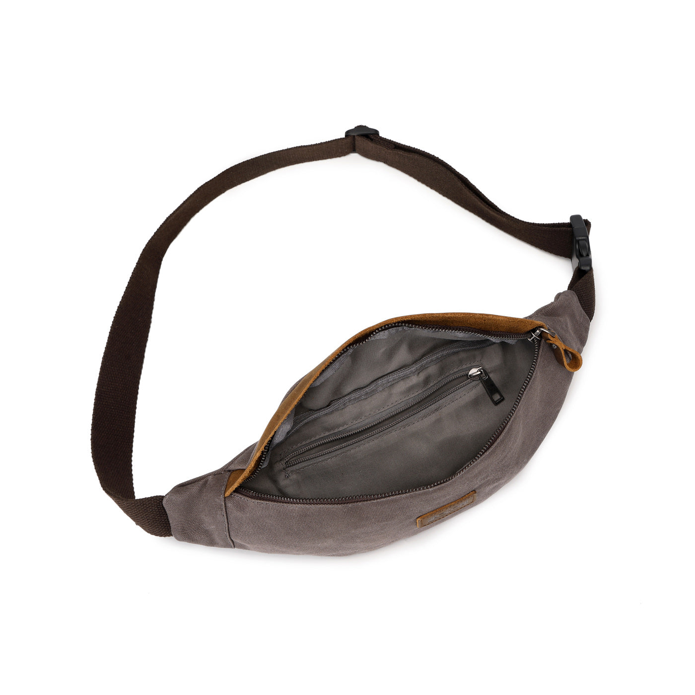 FLO - Sac banane en cuir véritable et toile enduite - Gris