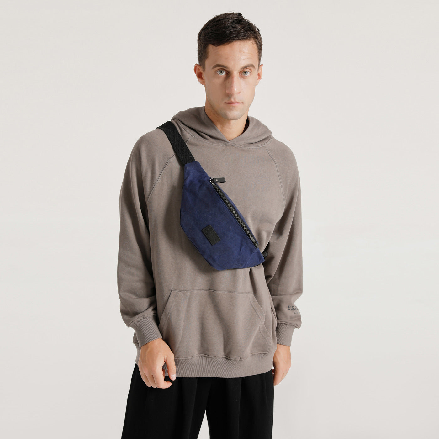 TIM - Sac banane en cuir véritable et toile enduite - Bleu