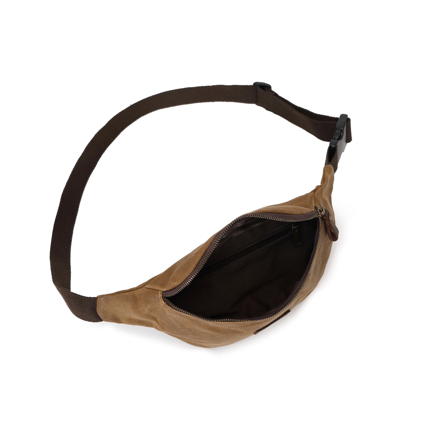 TIM - Sac banane en cuir véritable et toile enduite - Camel