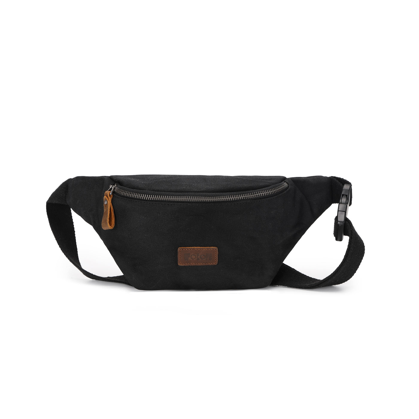 TIM - Sac banane en cuir véritable et toile enduite - Noir