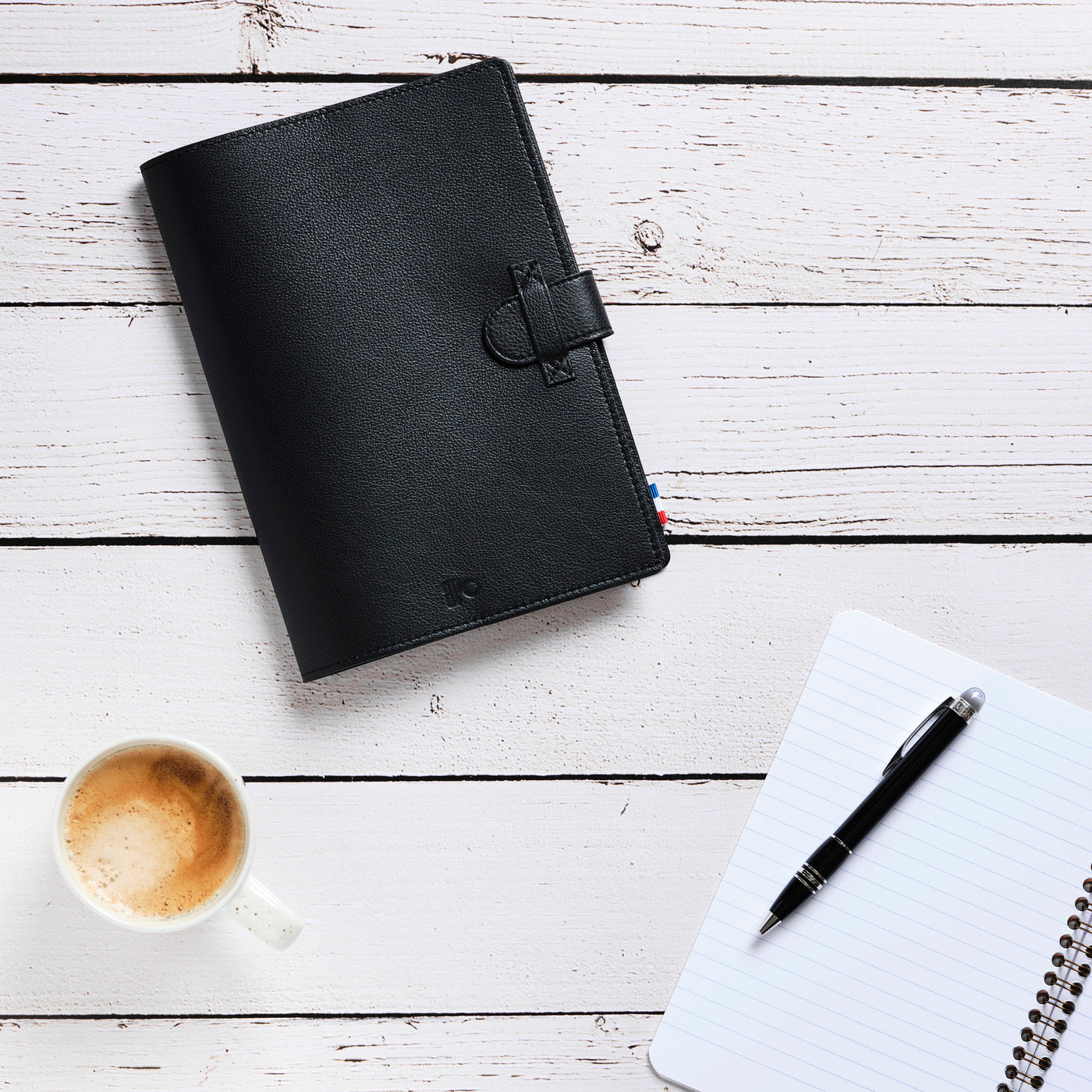 VINCE - Protège-cahier A5 en cuir grainé - noir