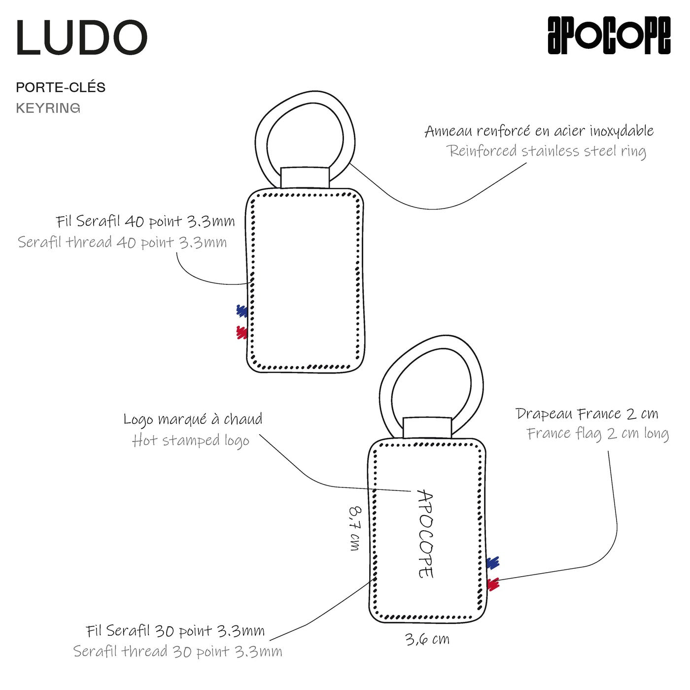 LUDO - Porte-clés en cuir patiné - Chocolat