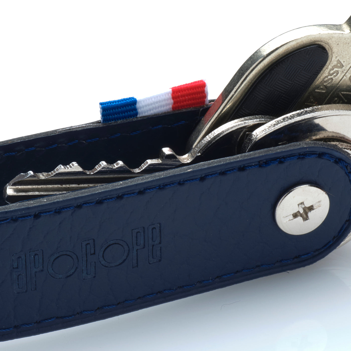 BEN - Porte-clés vis en cuir recyclé - Bleu