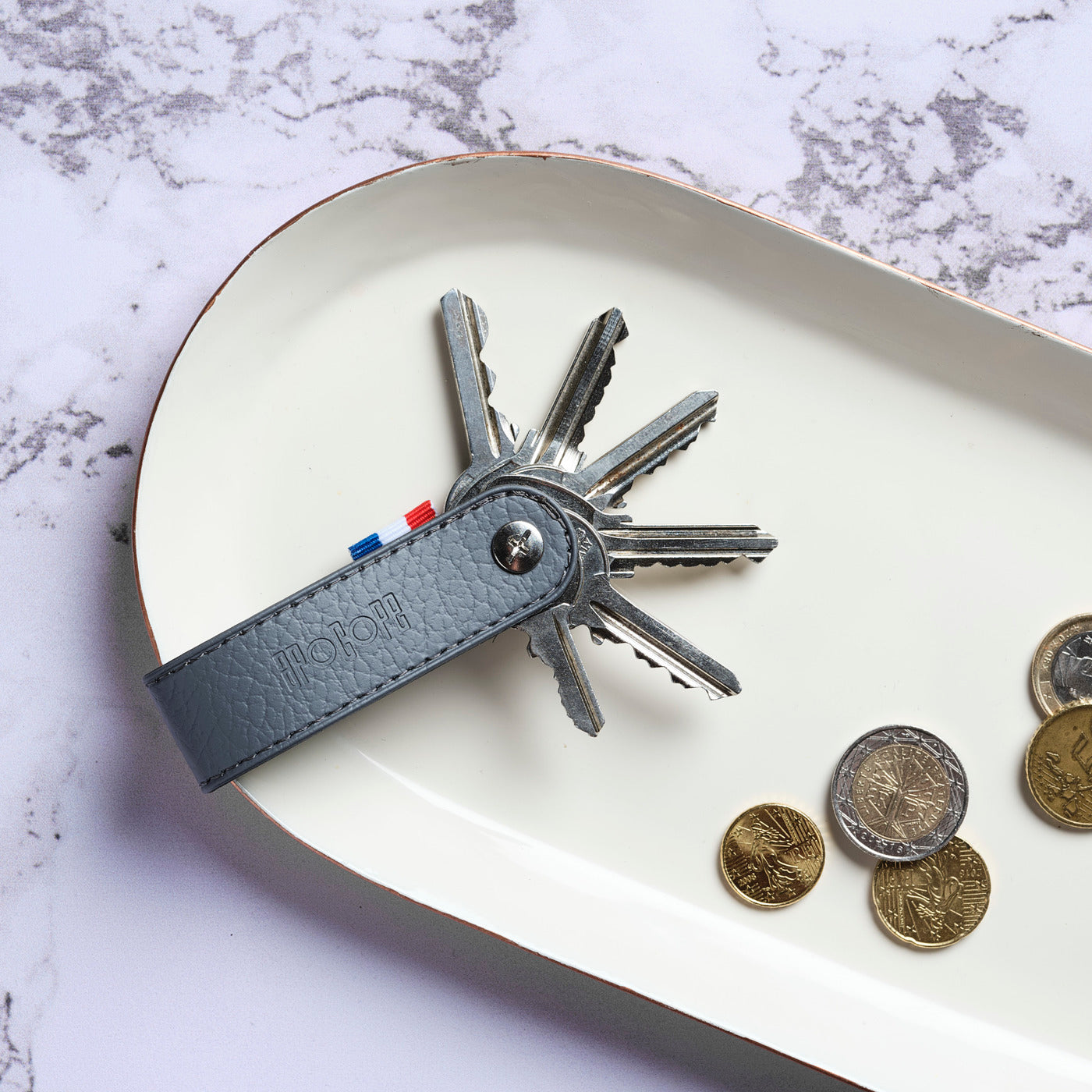 BEN - Porte-clés vis en cuir recyclé - Gris