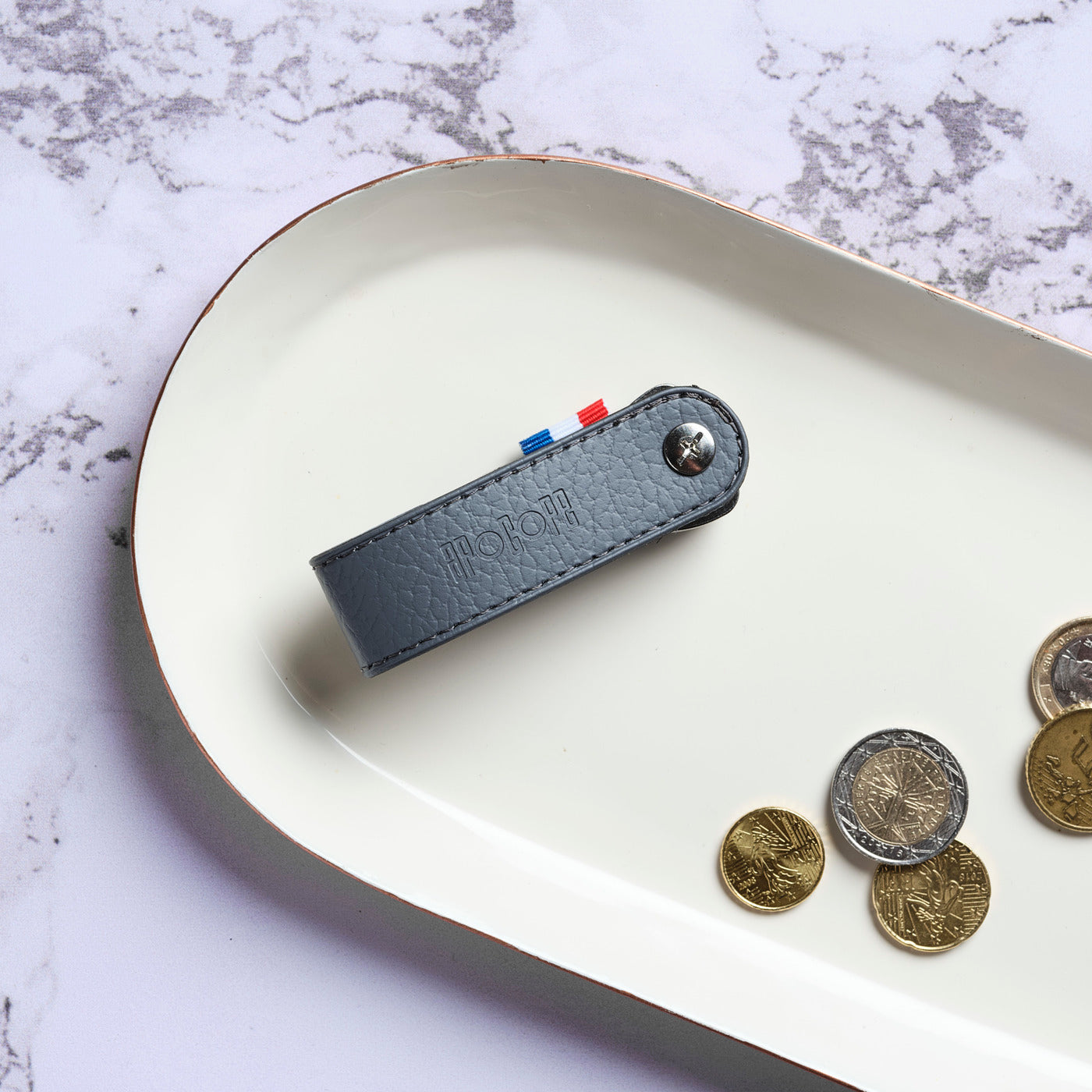 BEN - Porte-clés vis en cuir recyclé - Gris