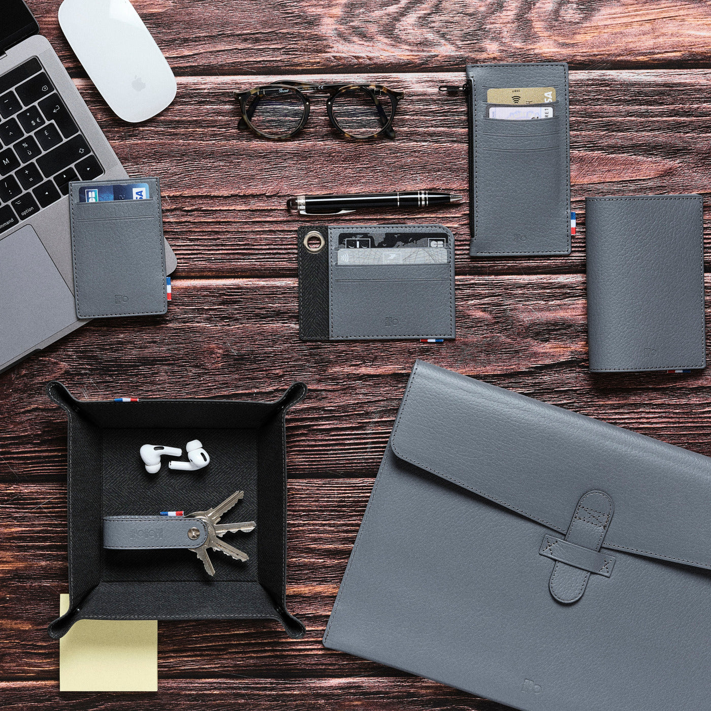 BEN - Porte-clés vis en cuir recyclé - Gris