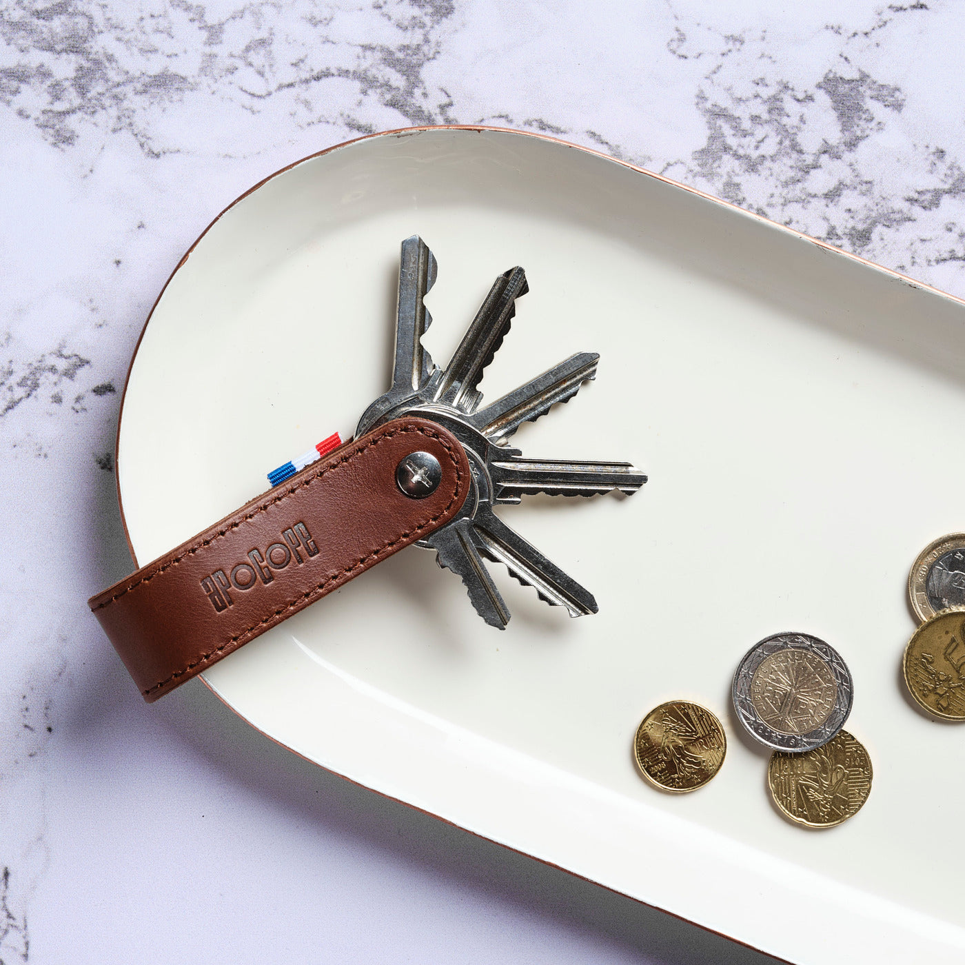 BEN - Porte-clés vis en cuir patiné - Chocolat