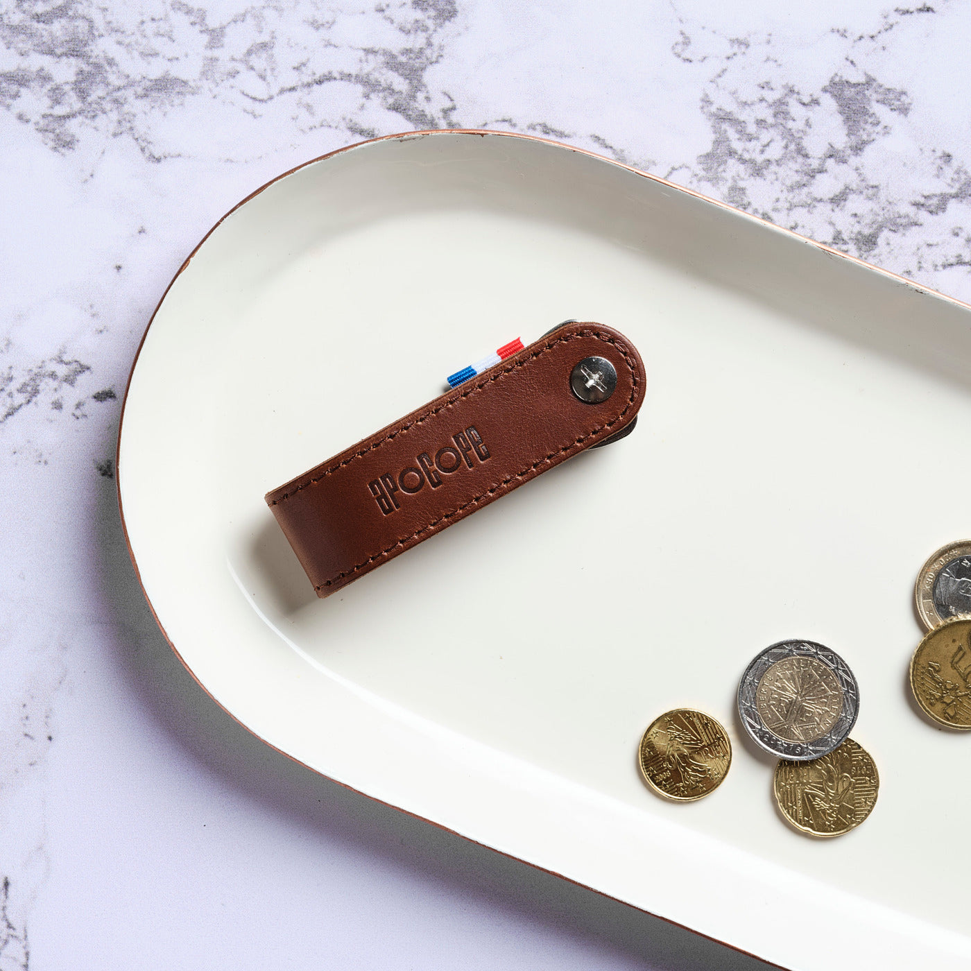 BEN - Porte-clés vis en cuir patiné - Chocolat