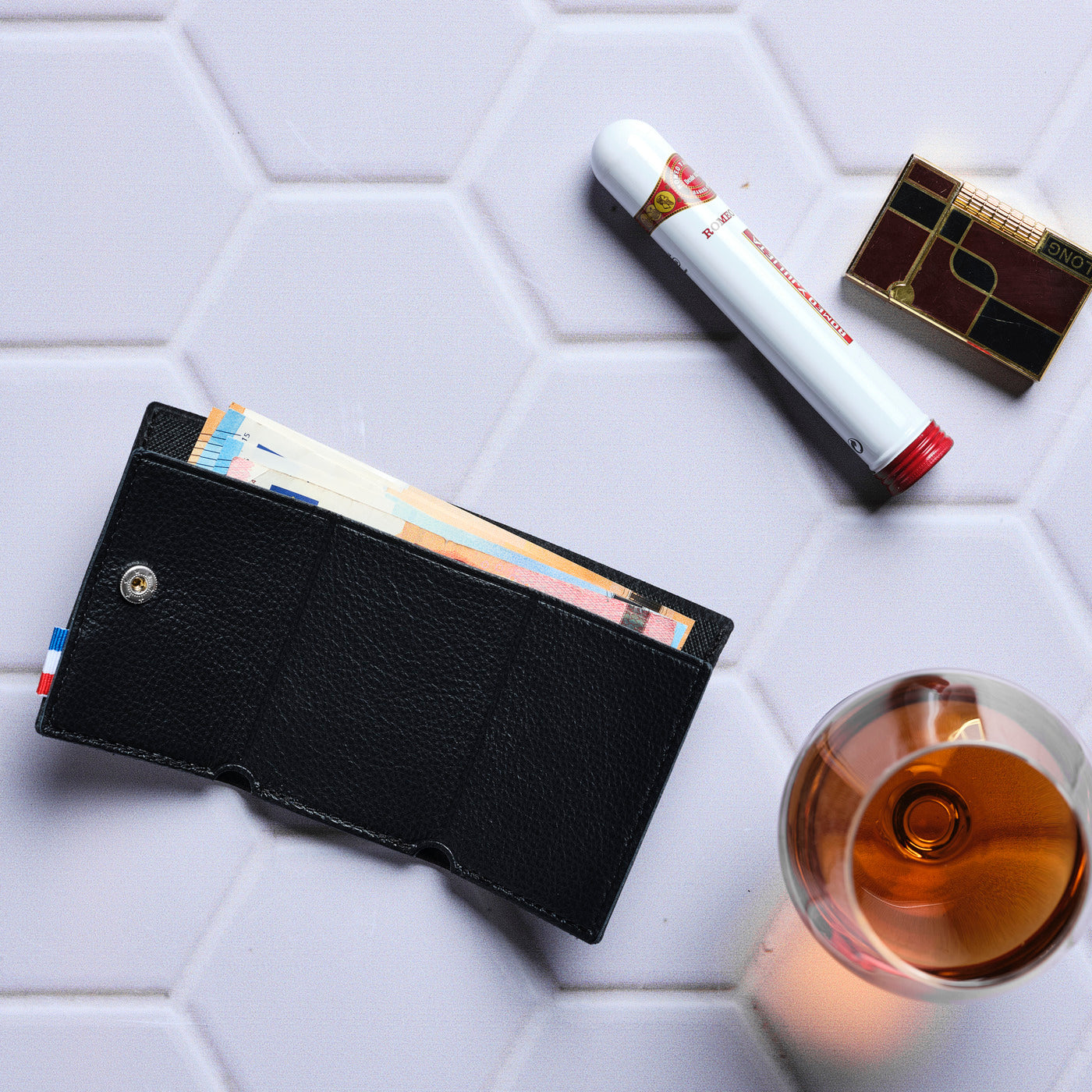 THÉO - Étui à billets en cuir grainé - noir