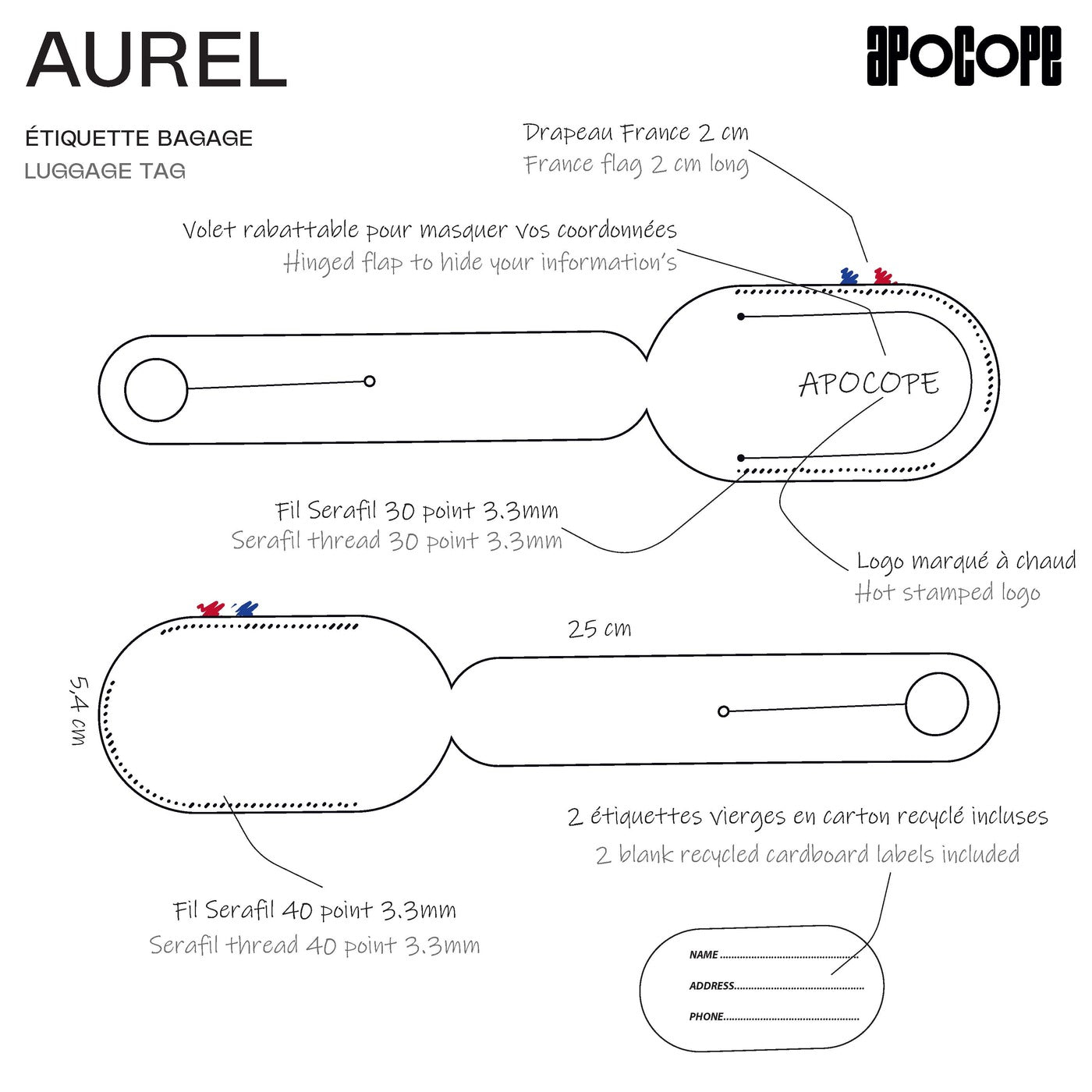 AUREL - Étiquette bagage en cuir patiné - Chocolat