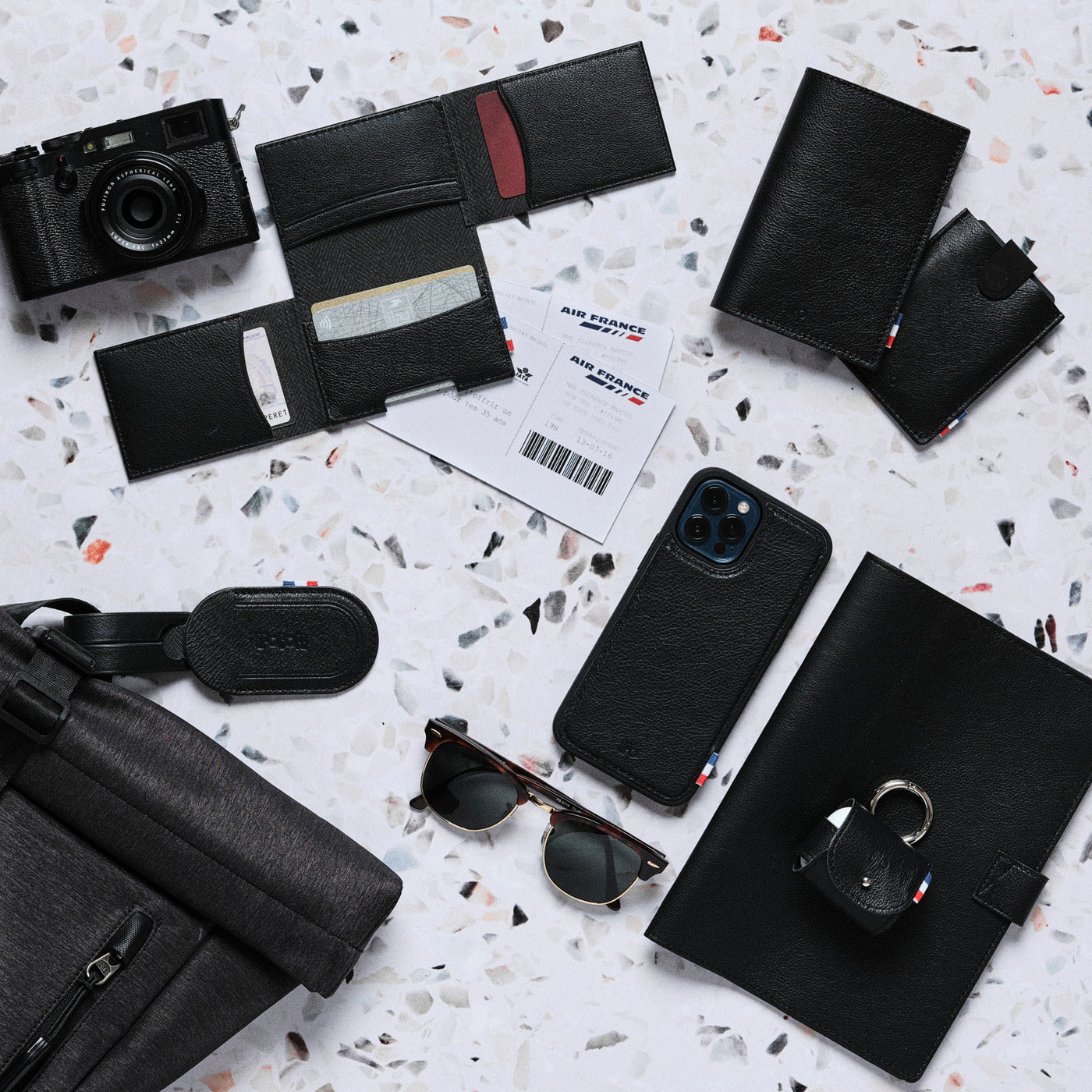 AUREL - Étiquette bagage en cuir grainé - noir