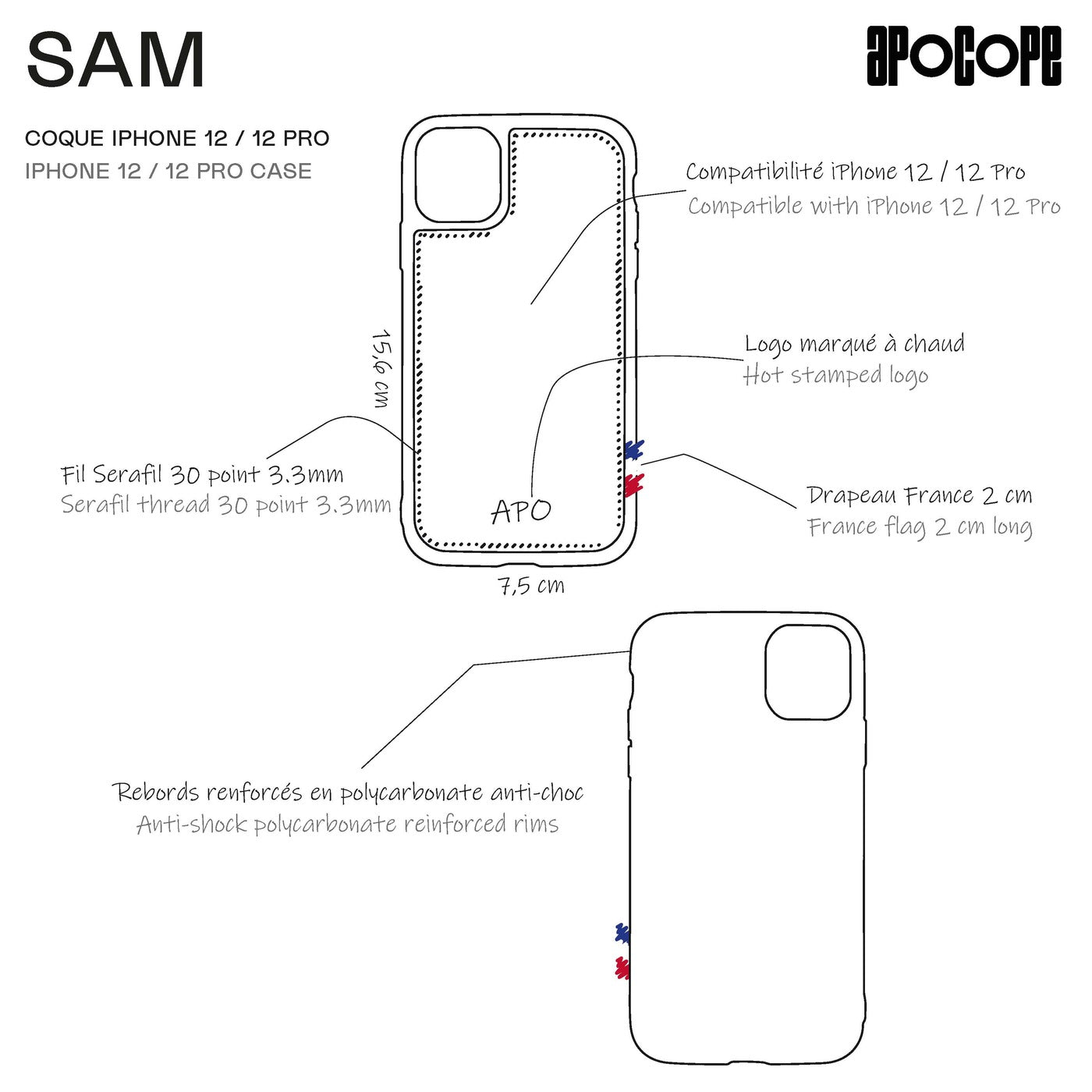 SAM - Coque iPhone 12 / 12 Pro en cuir recyclé - Bleu