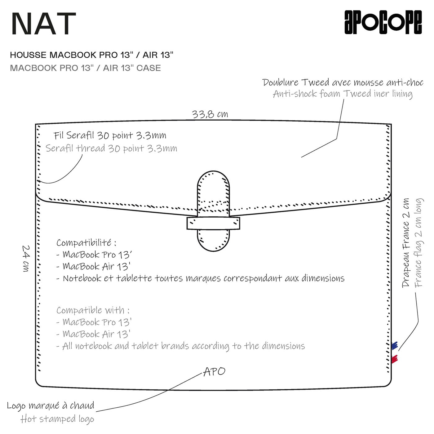 NAT - Housse MacBook Pro 13" / Air 13" en cuir patiné - Chocolat