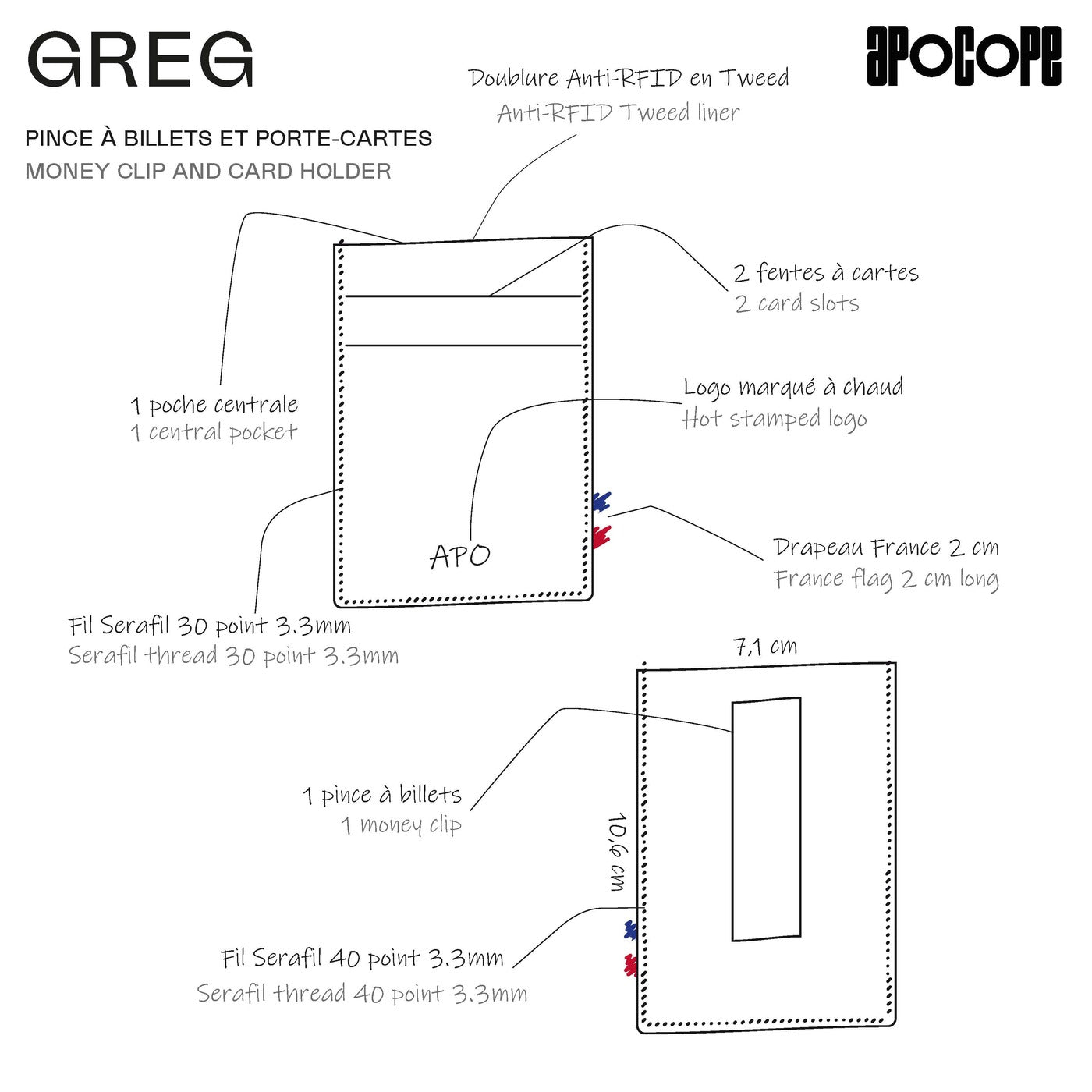 GREG - Pince à billet et porte-cartes en cuir recyclé - Bleu