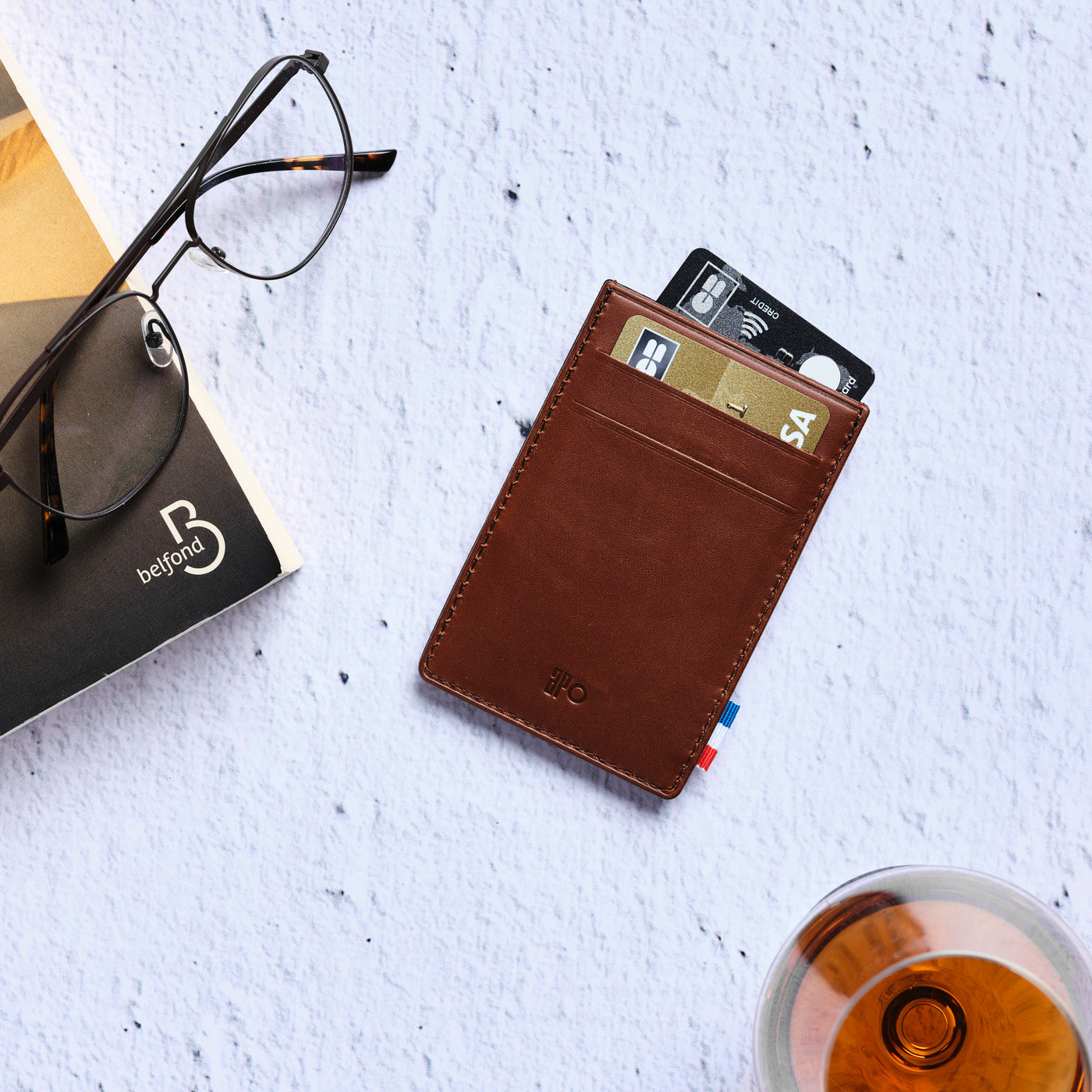 GREG - Pince à billet et porte-cartes en cuir patiné - Chocolat