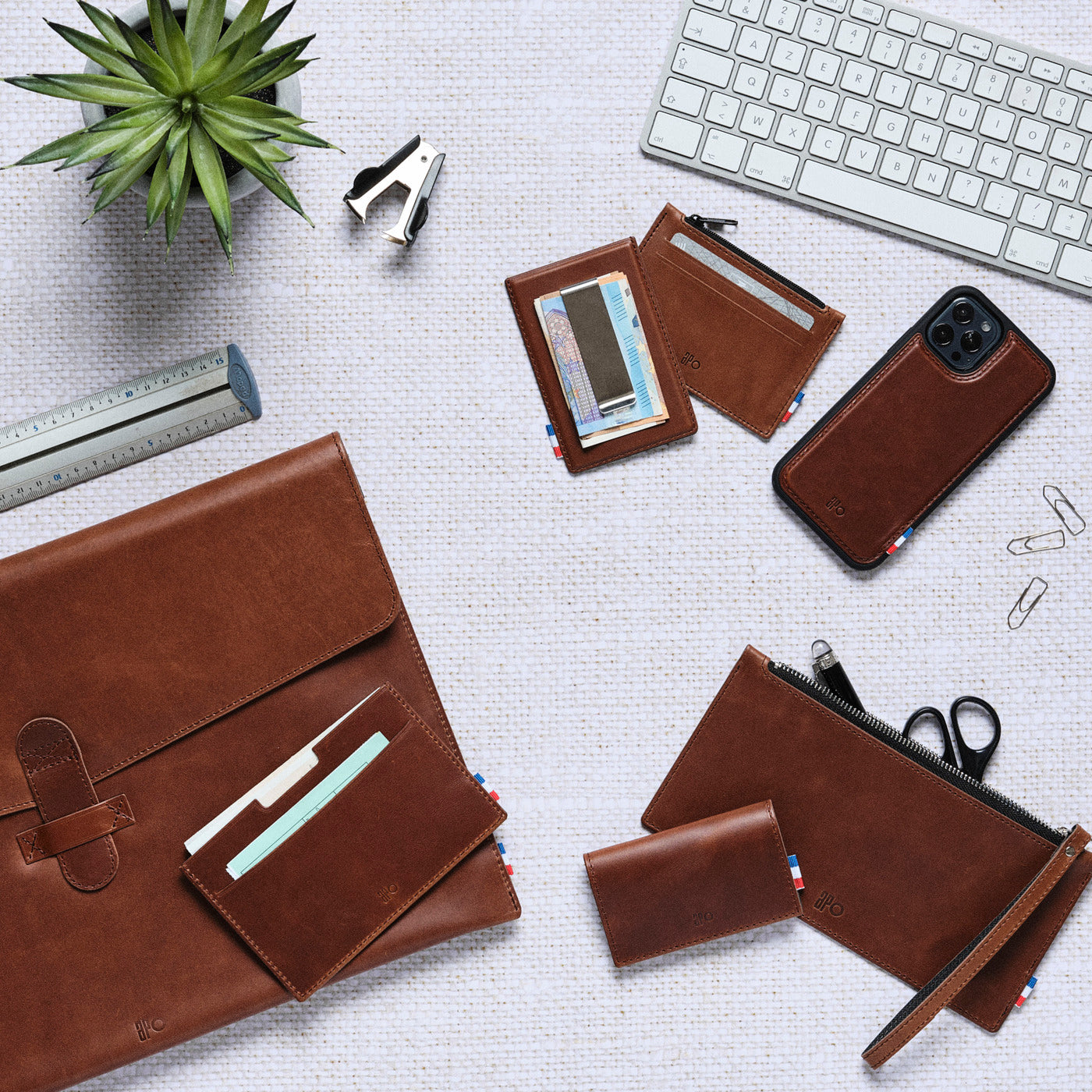 GREG - Pince à billet et porte-cartes en cuir patiné - Chocolat