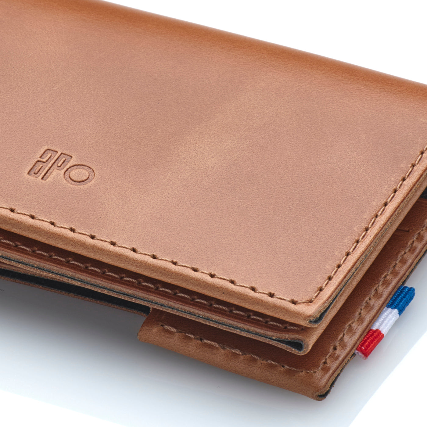 SEB - Porte-cartes folio 1 volet en cuir patiné - Cognac