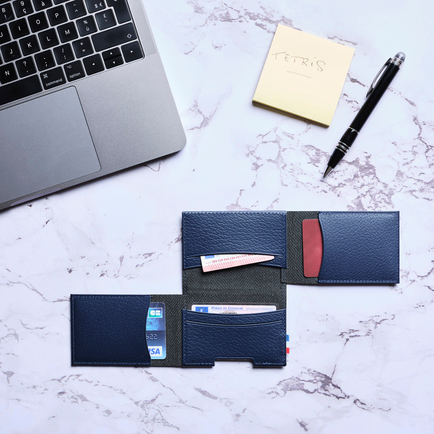 FRED - Porte-cartes folio 2 volets en cuir recyclé - Bleu