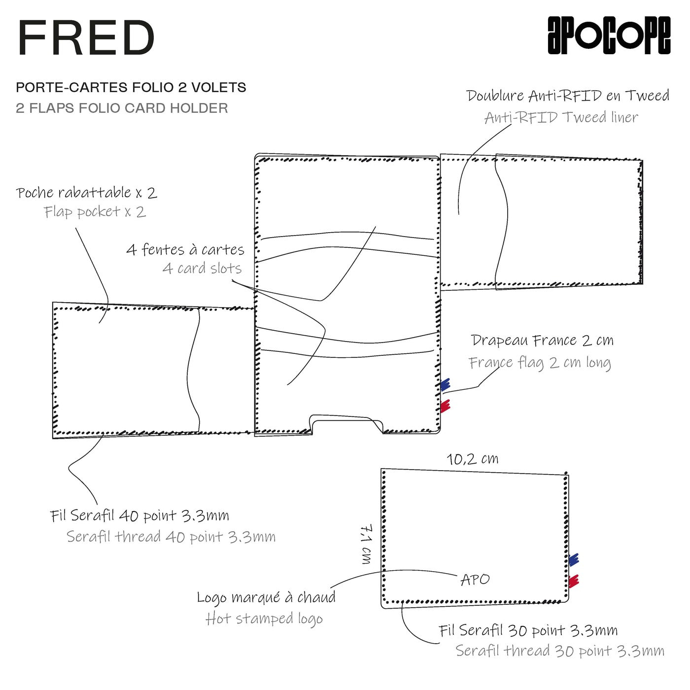FRED - Porte-cartes folio 2 volets en cuir recyclé - Bleu
