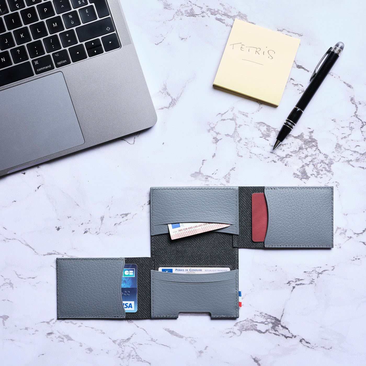 FRED - Porte-cartes folio 2 volets en cuir recyclé - Gris