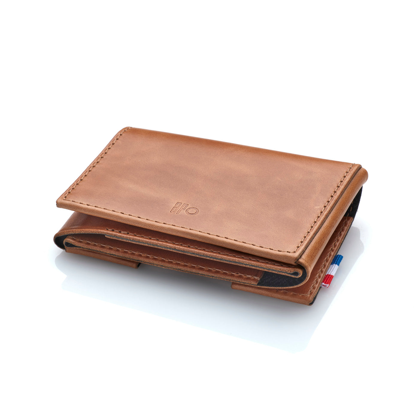 FRED - Porte-cartes folio 2 volets en cuir patiné - Cognac