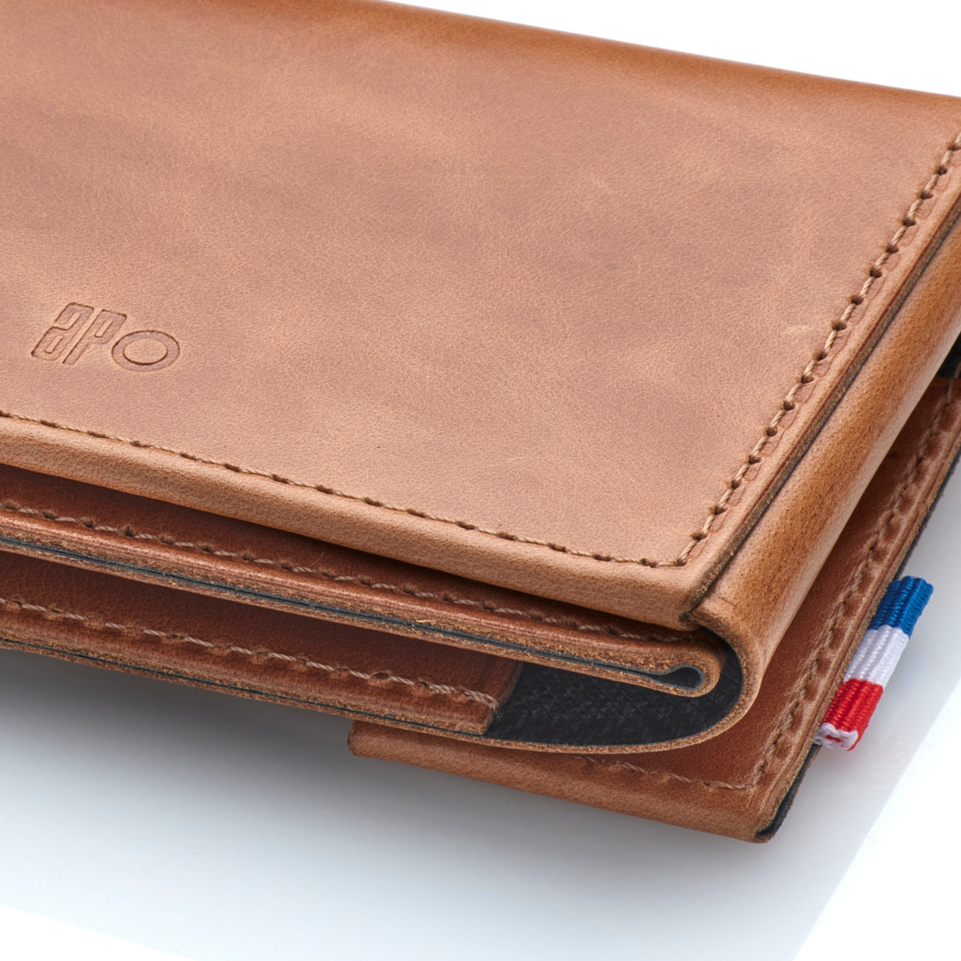 FRED - Porte-cartes folio 2 volets en cuir patiné - Cognac