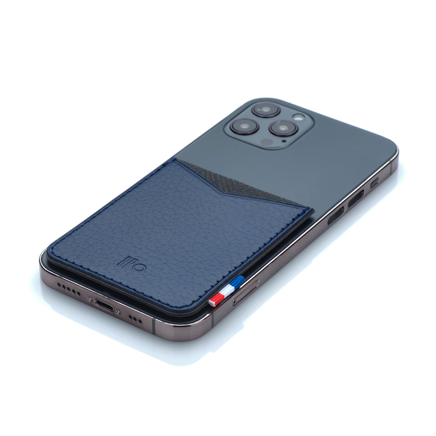 RAPH - Porte-cartes adhésif pour smartphone en cuir recyclé - Bleu