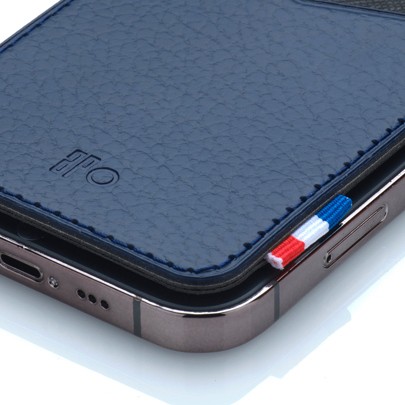 RAPH - Porte-cartes adhésif pour smartphone en cuir recyclé - Bleu